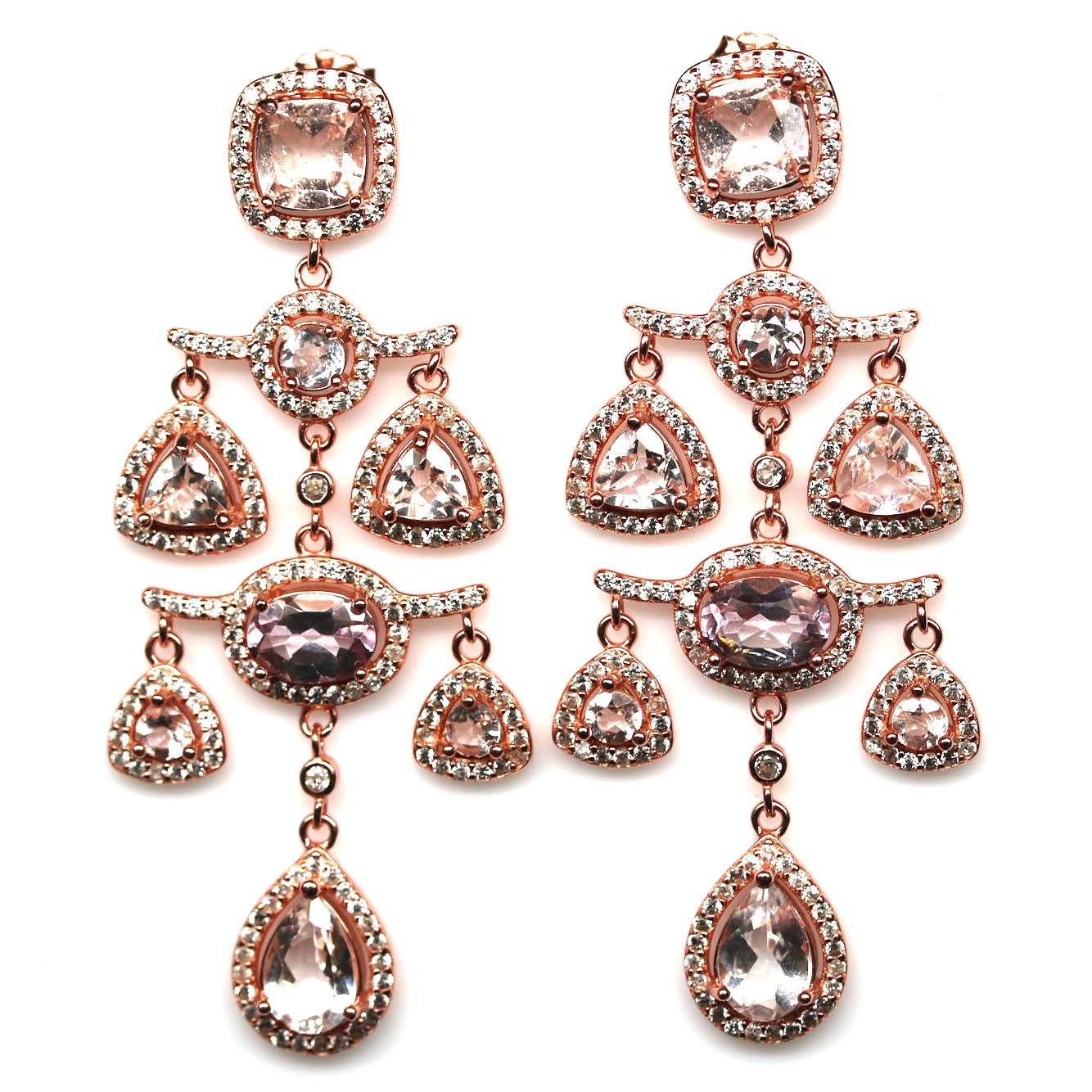 Thai Handmade 925 Silver Pink Morganite Topaz Zircon Earrings Rose Gold Plated