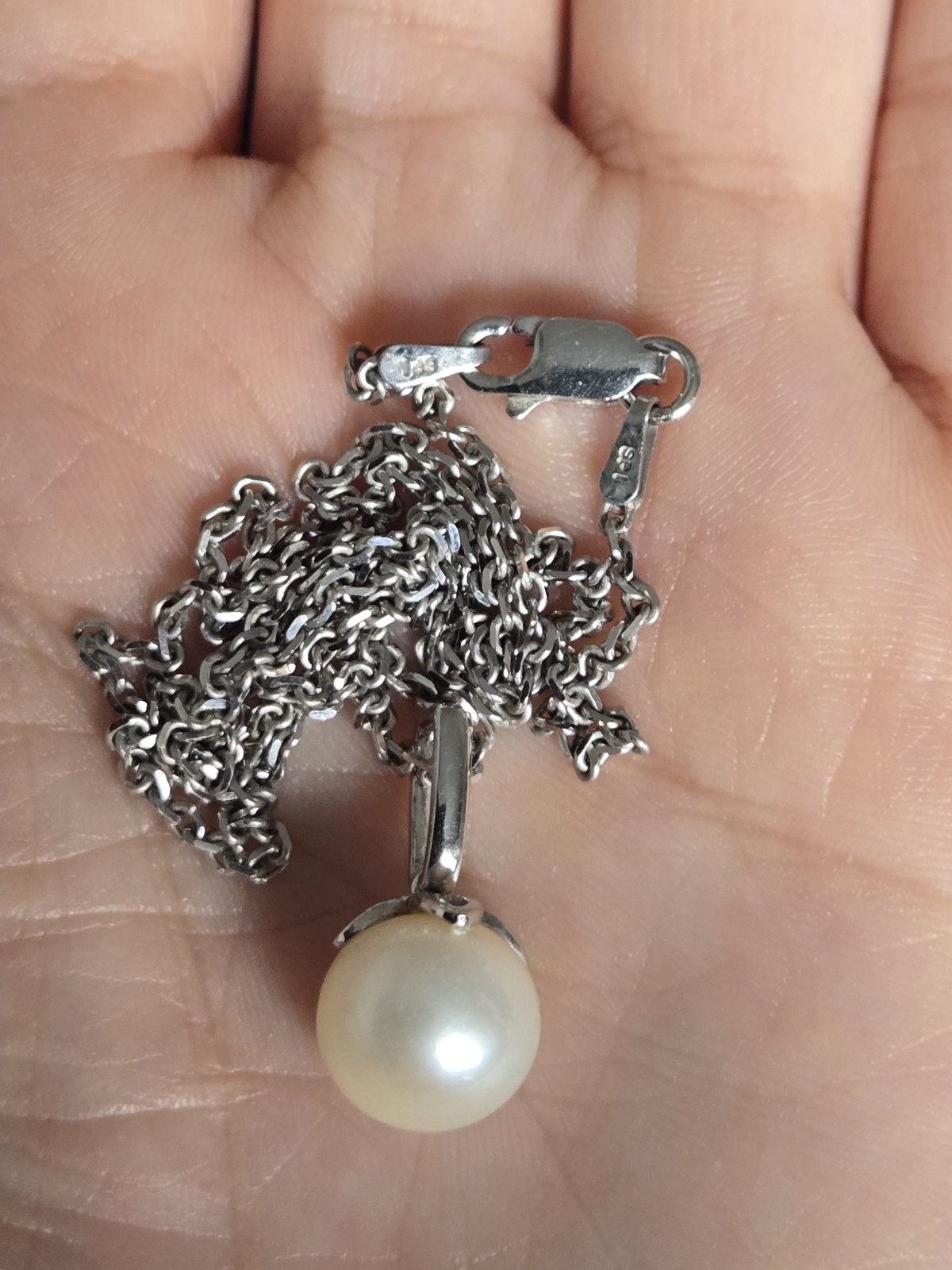 EFFY BH 14k White Gold Akoya Pearl Pendant With 925 Silver 16″ Necklace