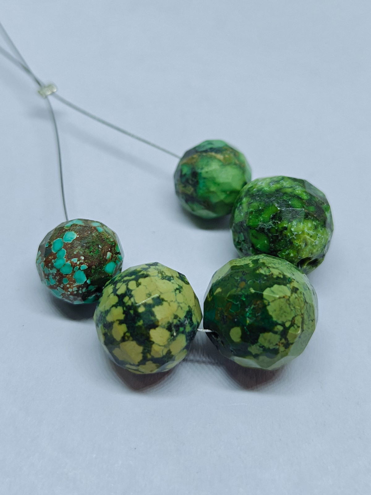 Natural Turquoise Faceted Round Beads Loose Hubie Green Gemstone For Jewelry 58C
