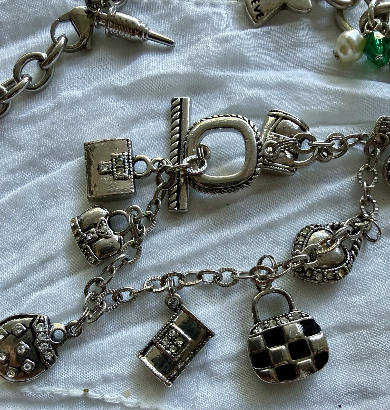 LOT OF 8 Silver Tone Charm Bracelets Chicos Da Vinci Washington DC Angel Purse