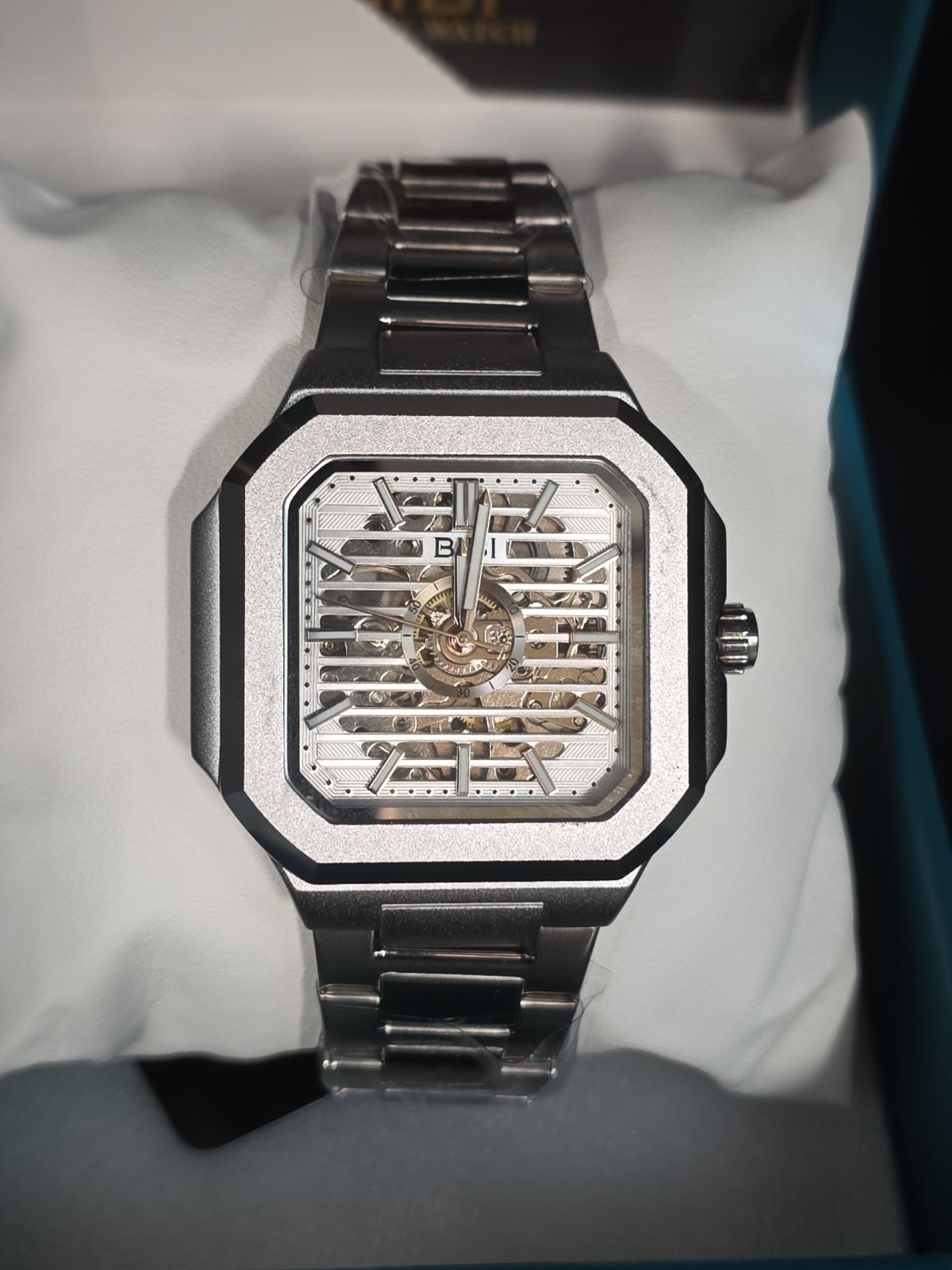 BIBI Luxury Watch Automatic Skeleton Silver Tone