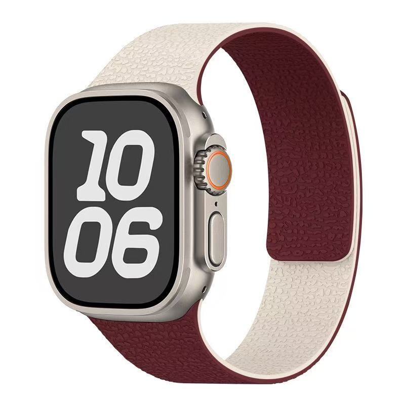 For Apple Watch-S1-11/Ultra/SE-Litchi Pattern Magnetic Silicone Strap