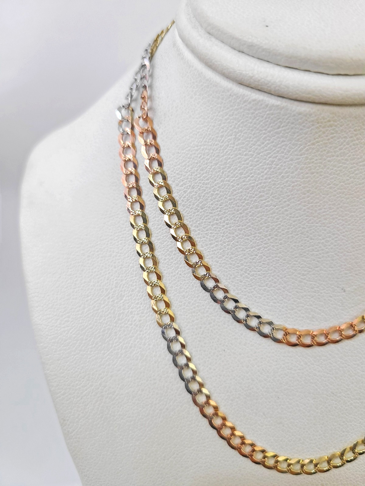 Real Solid 4mm 14k Gold Chain Necklace Tri Color Cuban Curb Link 18-28 Inch