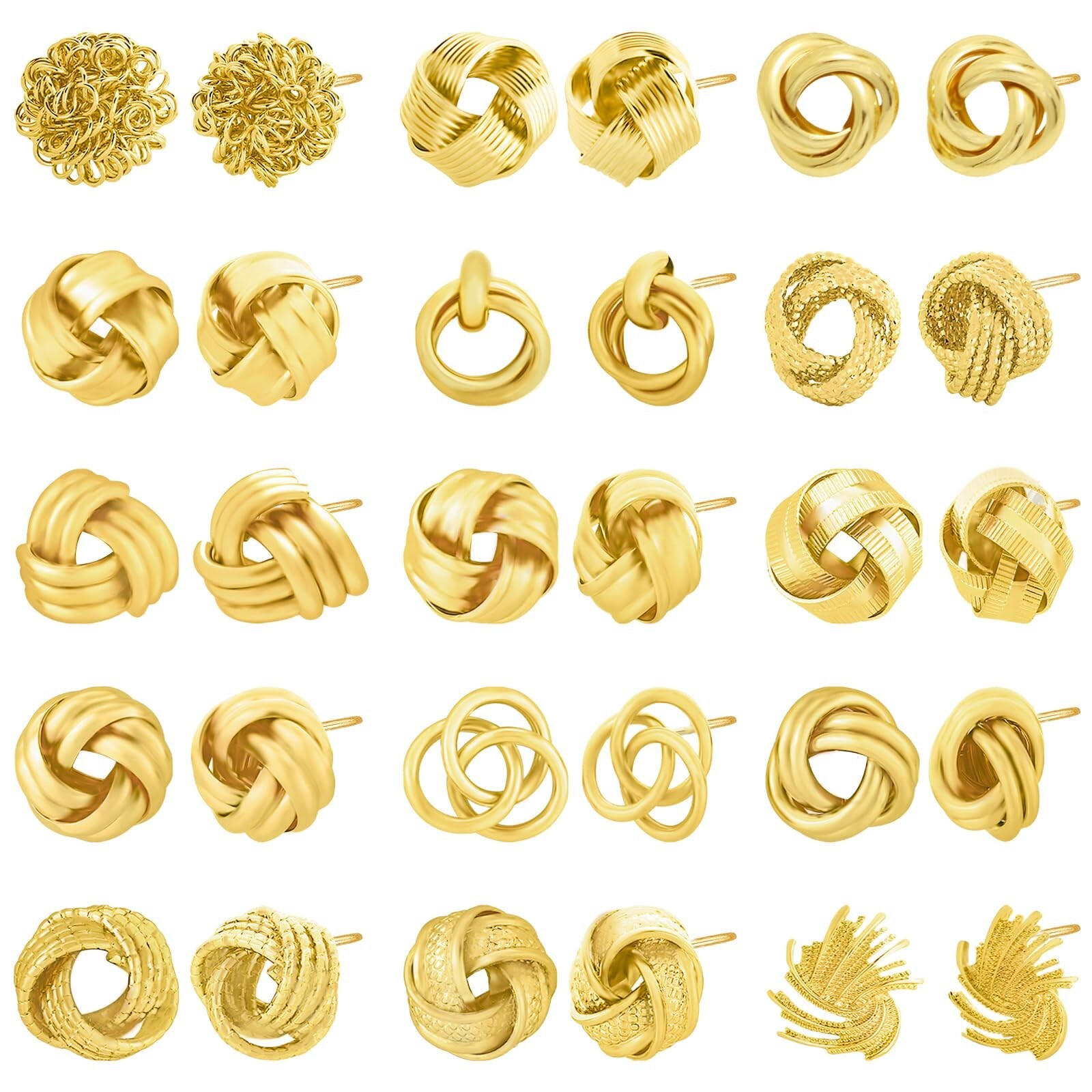 NEWITIN 15 Pairs Gold Love Knot Earrings for Women Hypoallergenic Earring 14K…