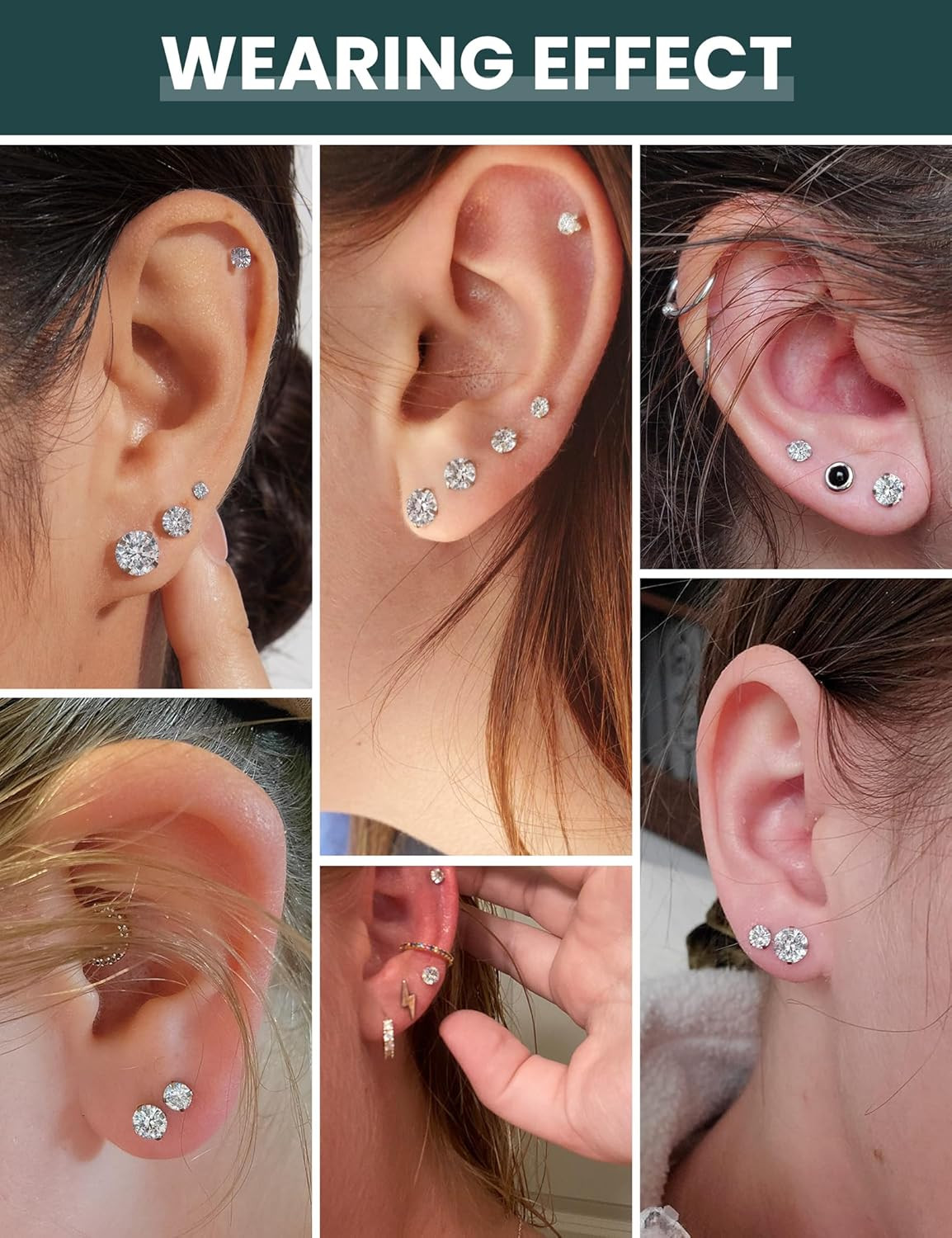 6 Pairs Stud Earrings Set, Hypoallergenic Cubic Zirconia 316L Earrings Stainless