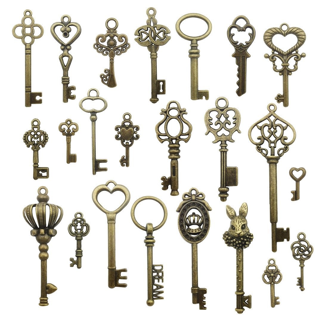 Youdiyla Vintage Skeleton Key in Antique Bronze 2.8 inches, 46 Keys