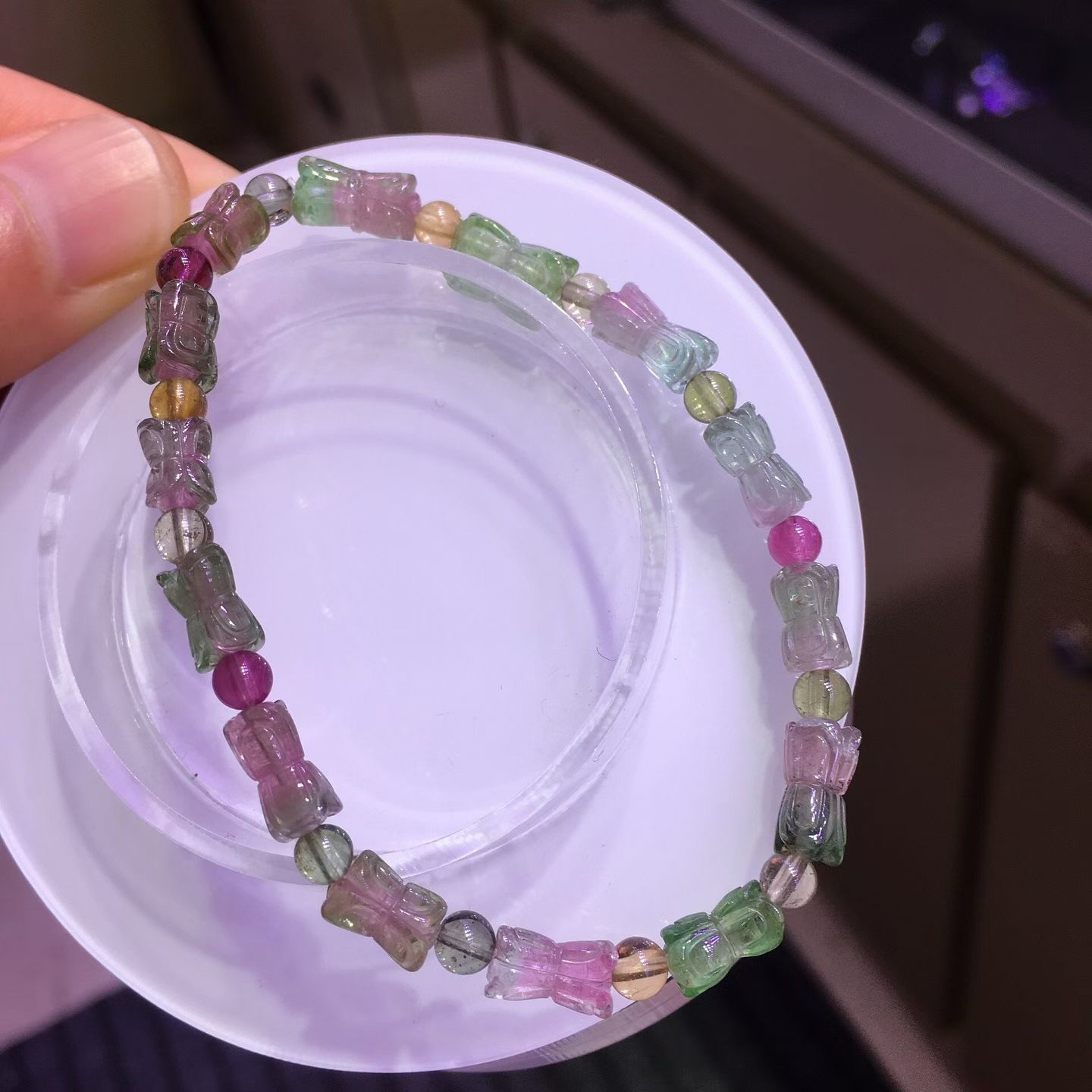 5.3*9.5mm Natural Color Tourmaline Crystal Quartz Carved Beads Bracelet