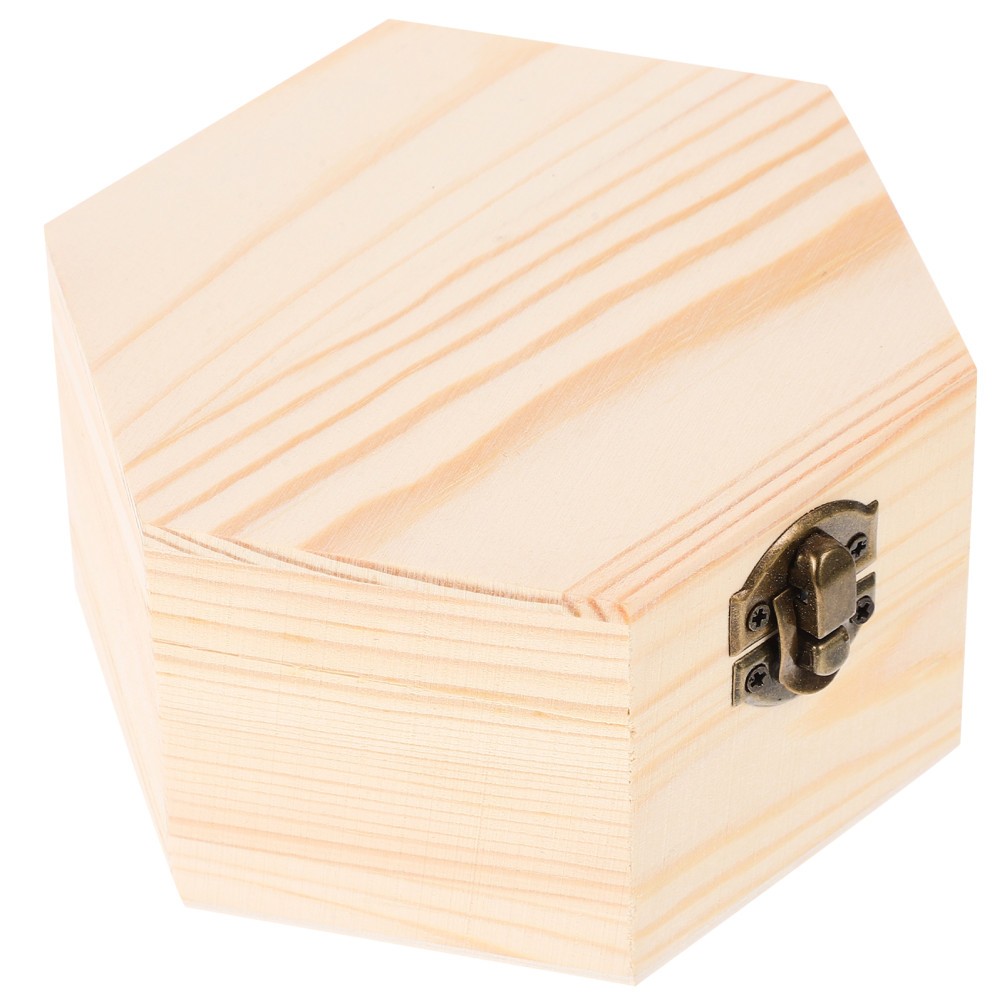 Retro Jewelry Box Wood Hexagon Storage Organizer Protection 1Set 5.2×4.5×2.8in