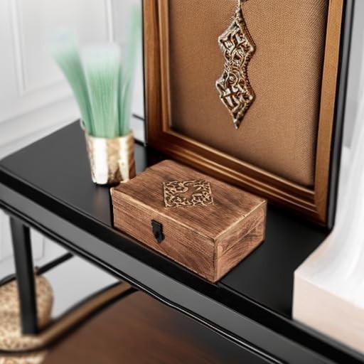 Polished Brown Jewelry Organizer – Handmade Keepsake Box with Celtic Engraving