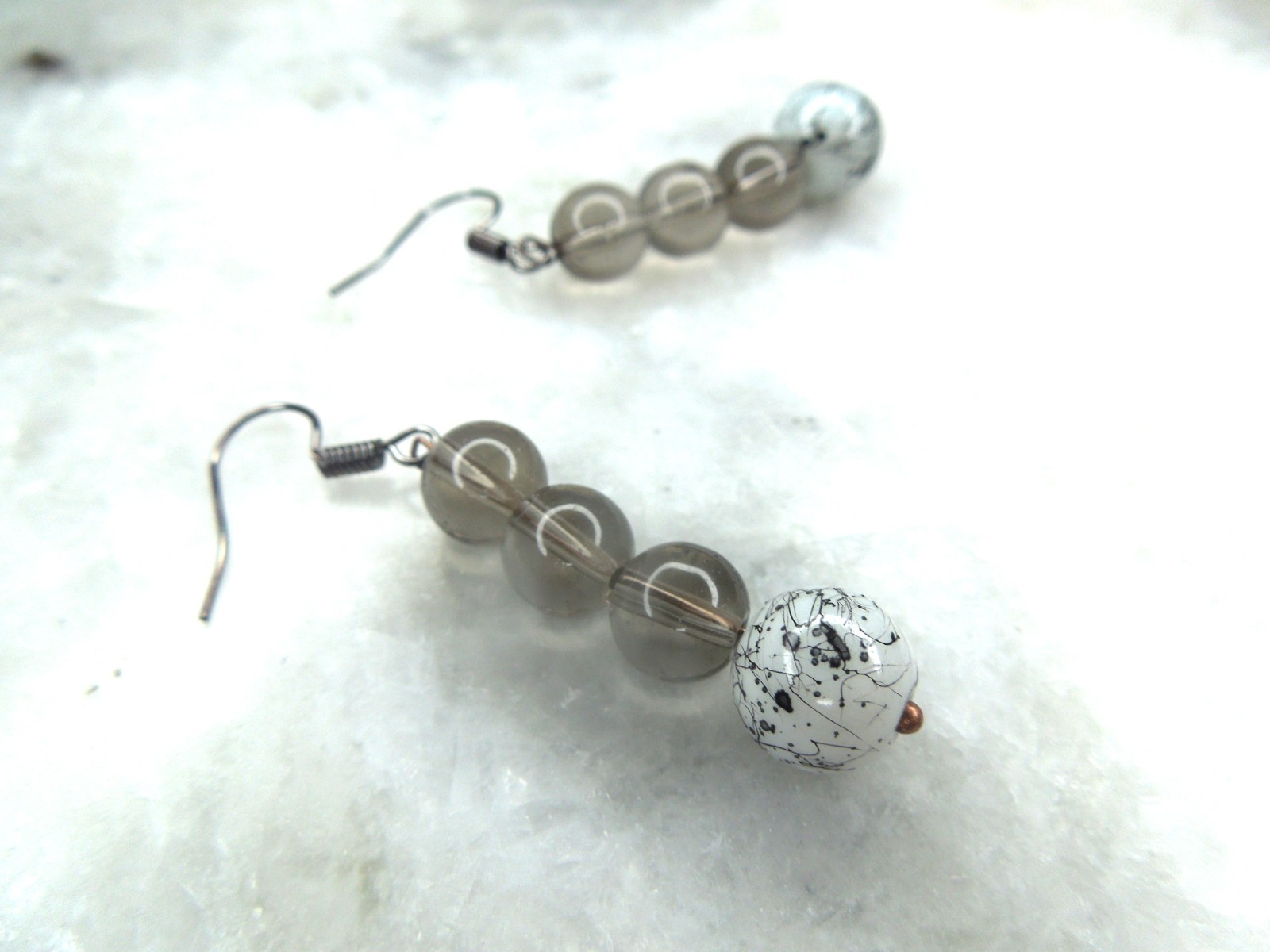 Brown Black White Glass Earrings Dangle Handmade Pierced Earth Tone