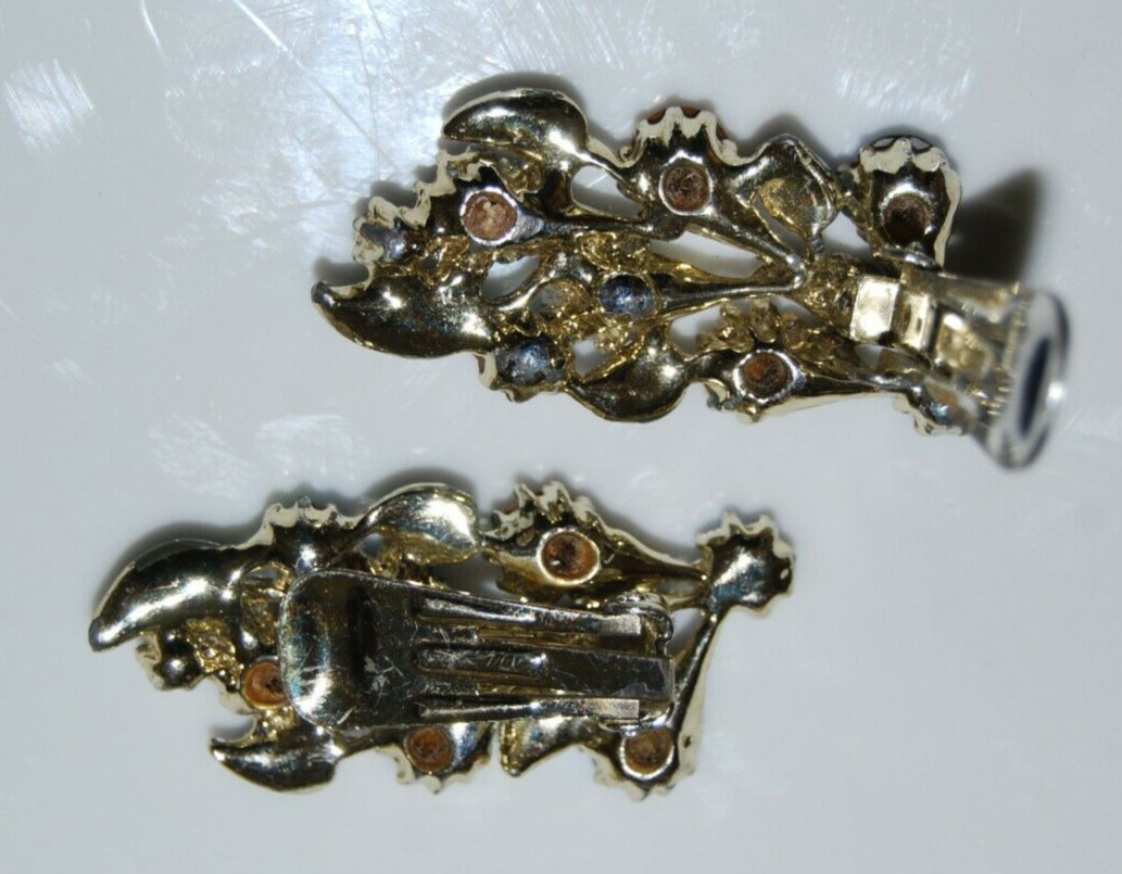 Elegant Vtg MCM Couture Enamel & Crystals Rhinestones Ear Climbers Clip Earrings