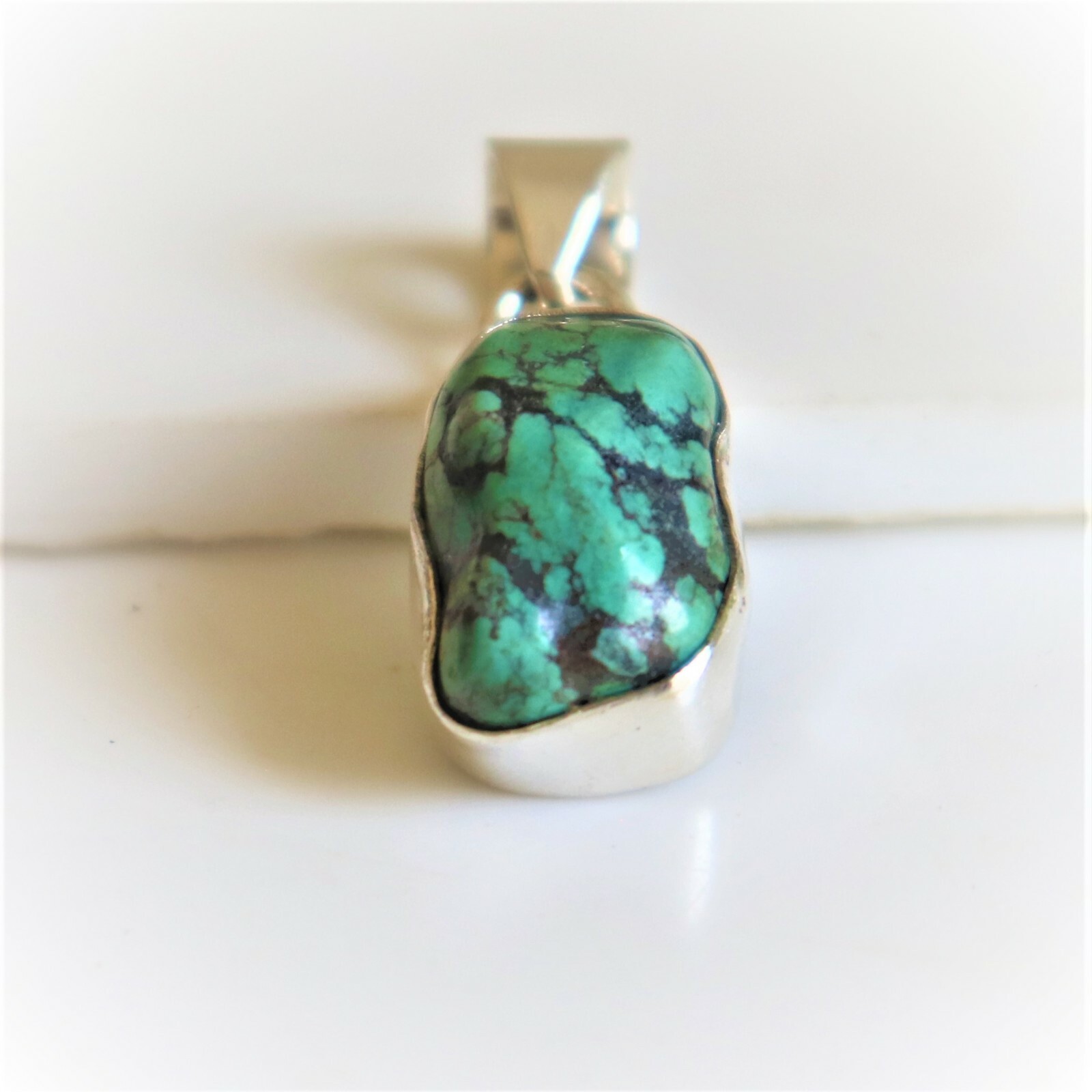 TURQUOISE NATURAL GEMSTONE 925 STERLING SILVER HANDMADE JEWELRY PENDANT 1.2″