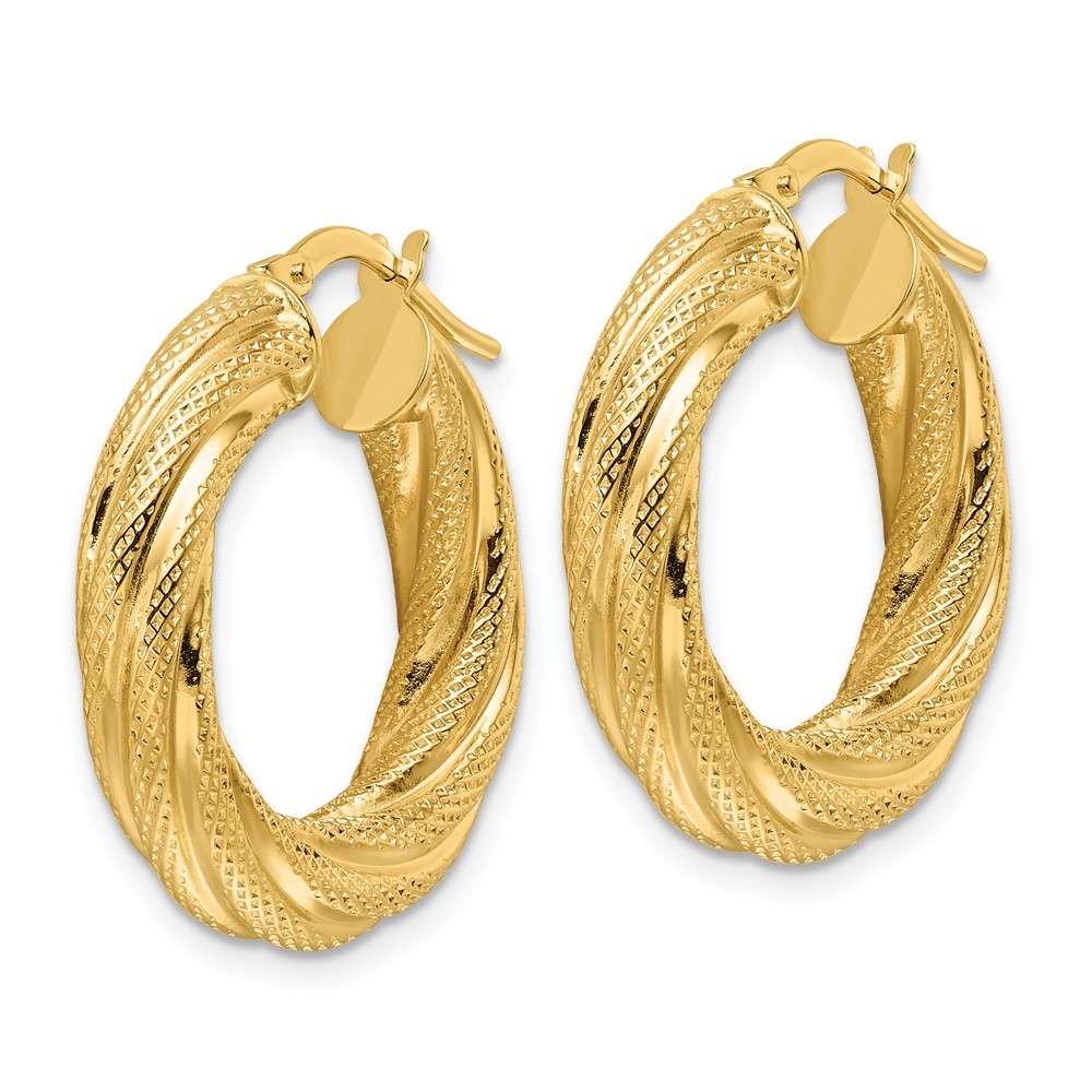 10k Yellow Gold Polished 4.7mm Textured Twist Round Hoop Earrings 2.24gm