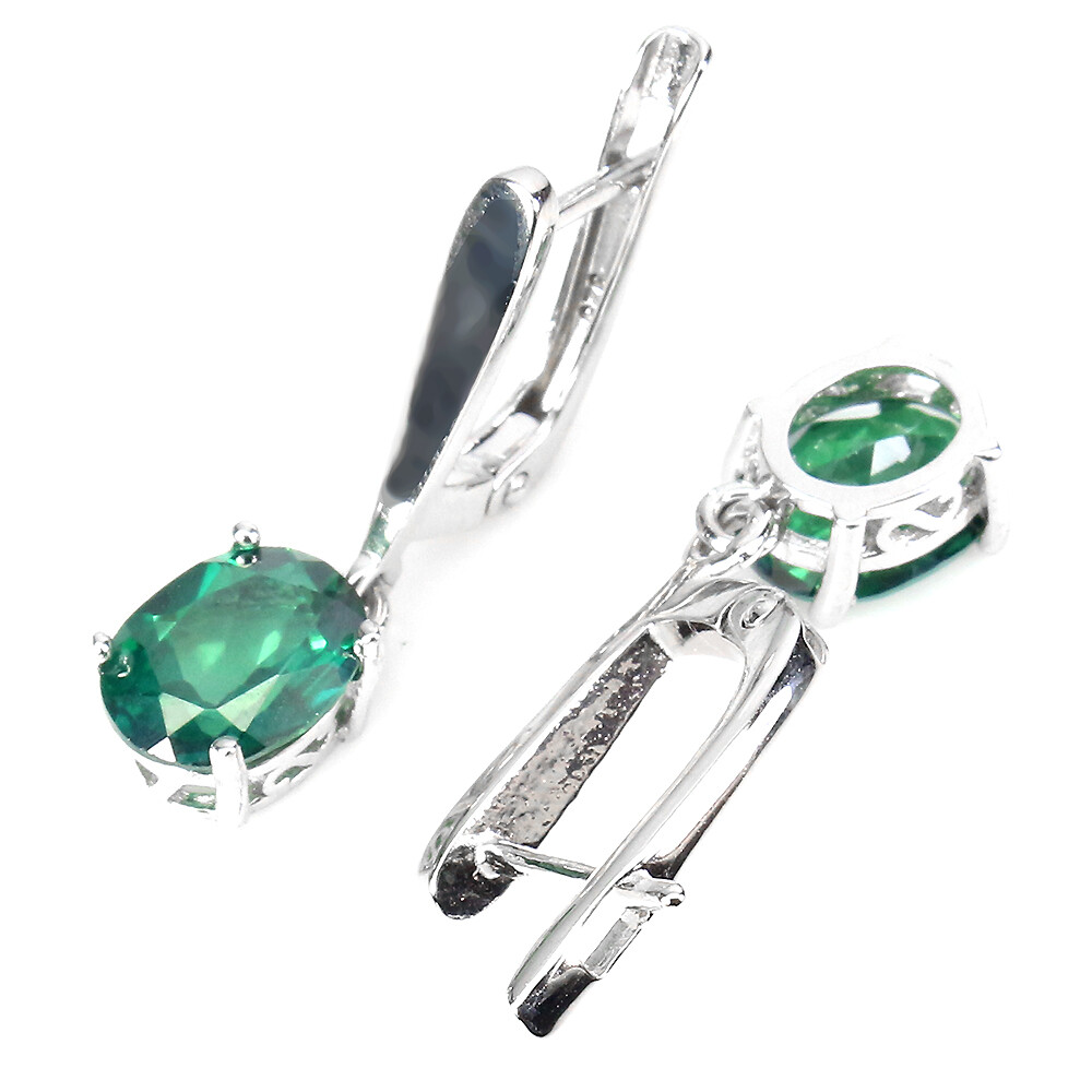 925 Sterling Silver Earrings Diffused Oval Green Topaz 9x7mm Gemstone Jewelry