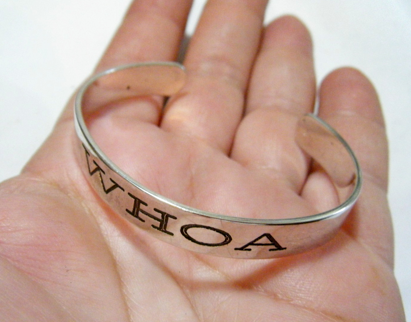 6.5″ Vintage H&H Solid Sterling Silver ( WHOA ) Cuff Bracelet 8mm Wide