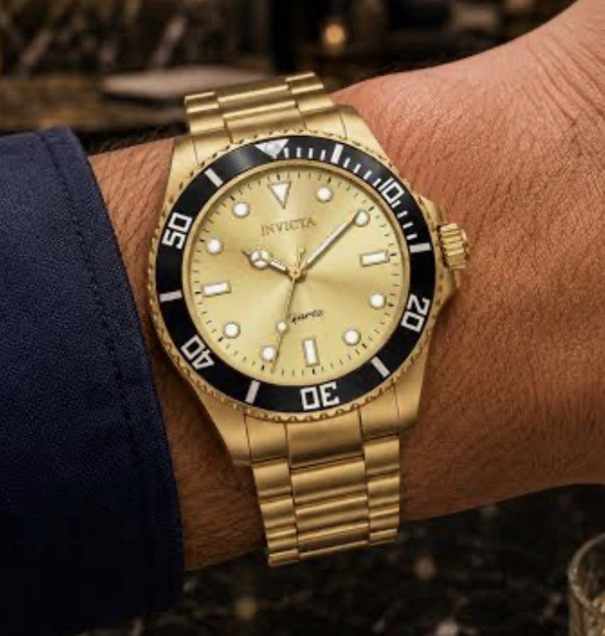 Invicta 42mm Vitreos Pro Diver Gold Tone Watch With Flame Fusion Crystal (69396)