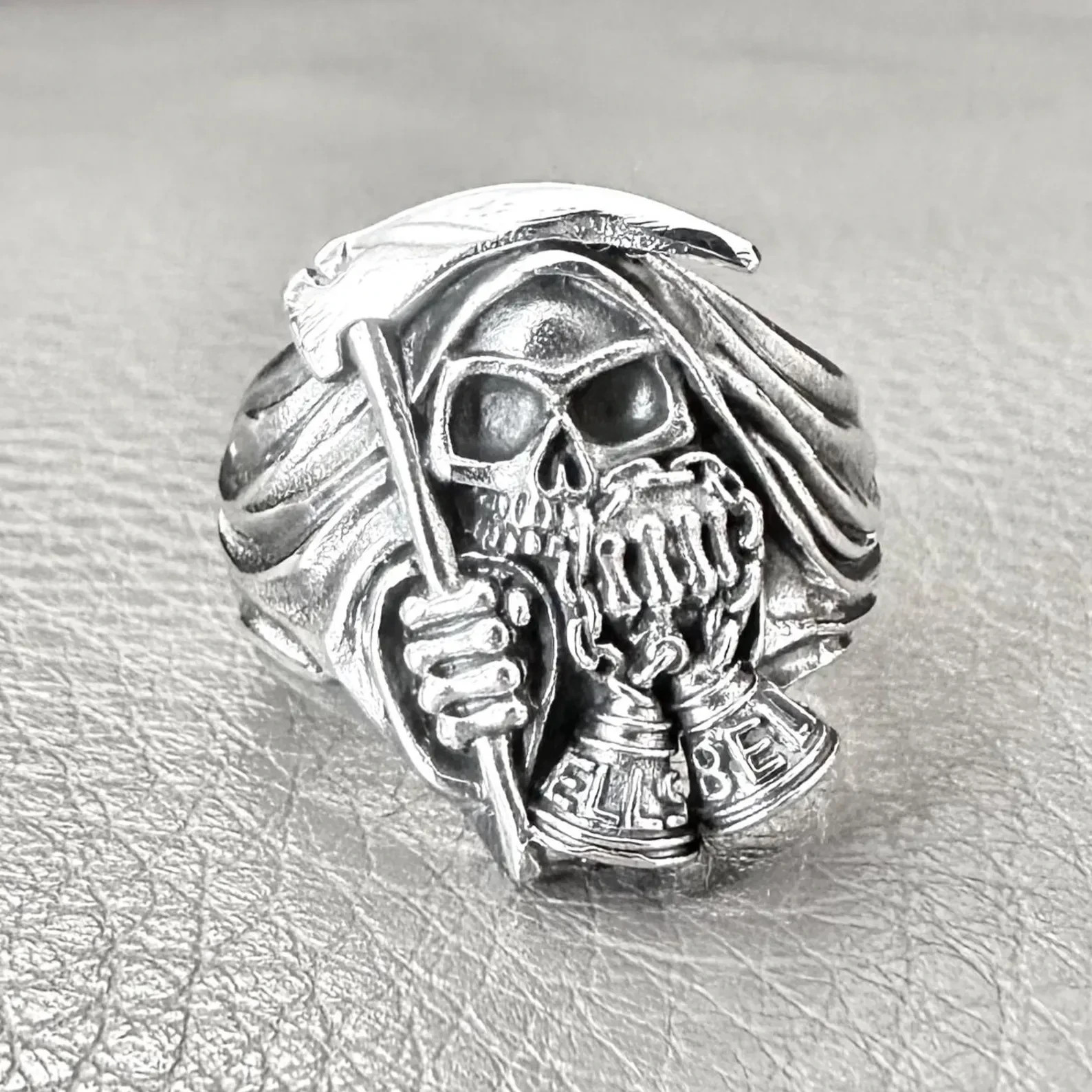 Handcrafted 925 Sterling Silver Grim Reaper God of Death Gothic Biker Punk Ring