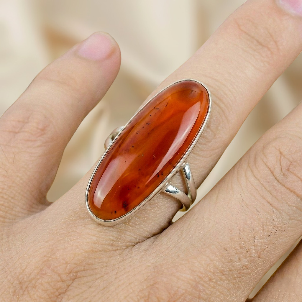 Carnelian Gemstone Silver Ring 925 Sterling Silver Ring Silver Statement Ring
