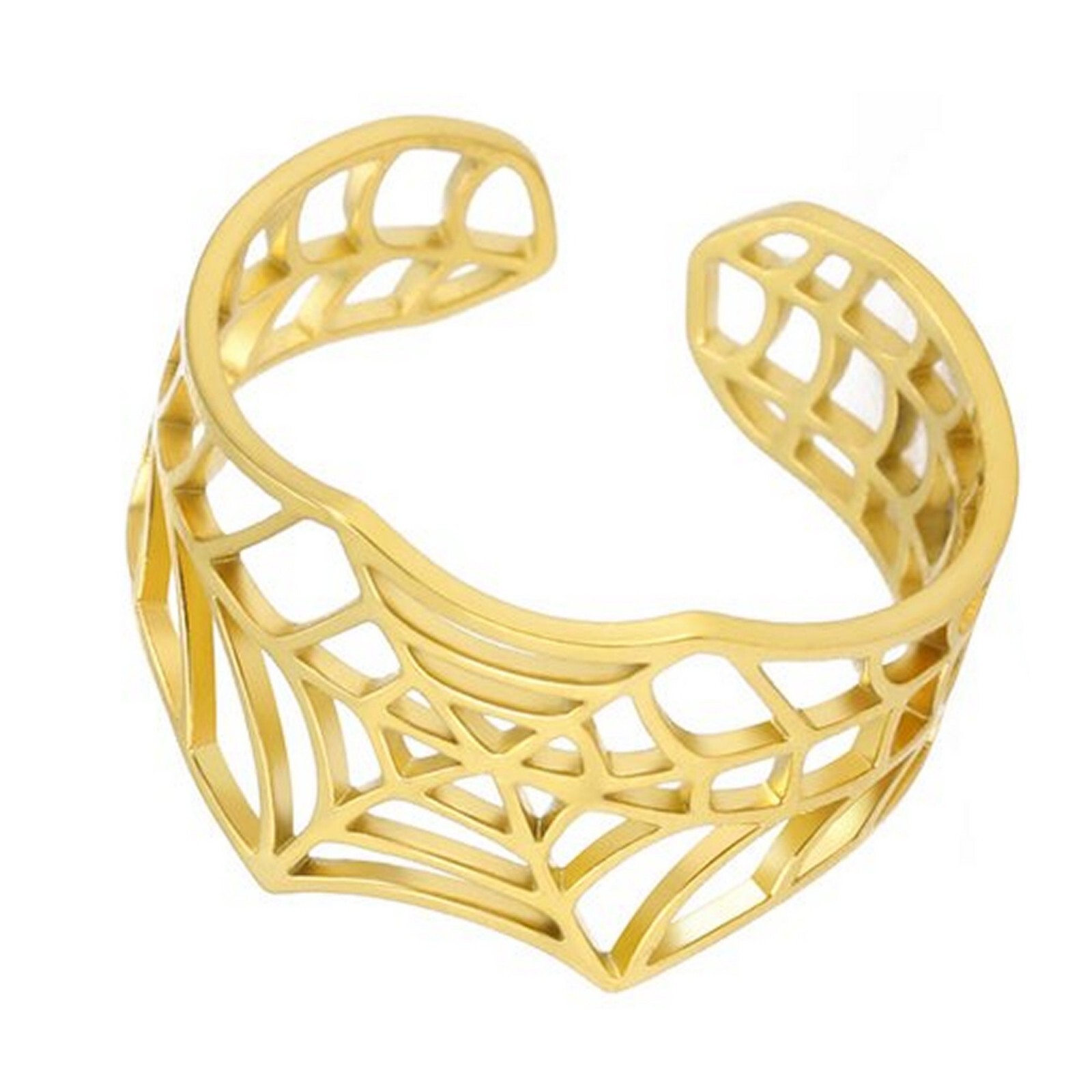 Gothic Spider Web Ring Womens Gold Stainless Steel Cybergoth Tarantula Band