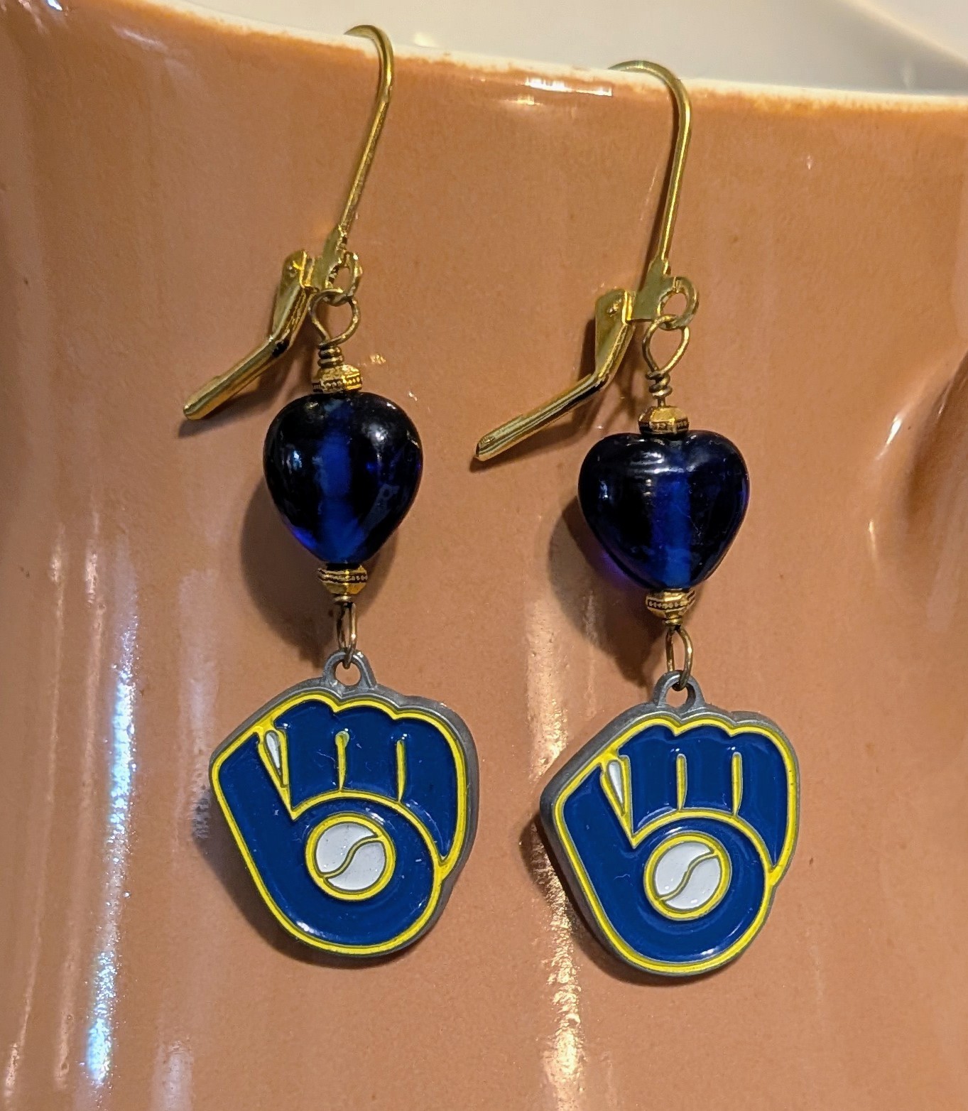 Milwaukee Brewers Baseball Dangle Earrings, Blue & Yellow, One of a Kind Design