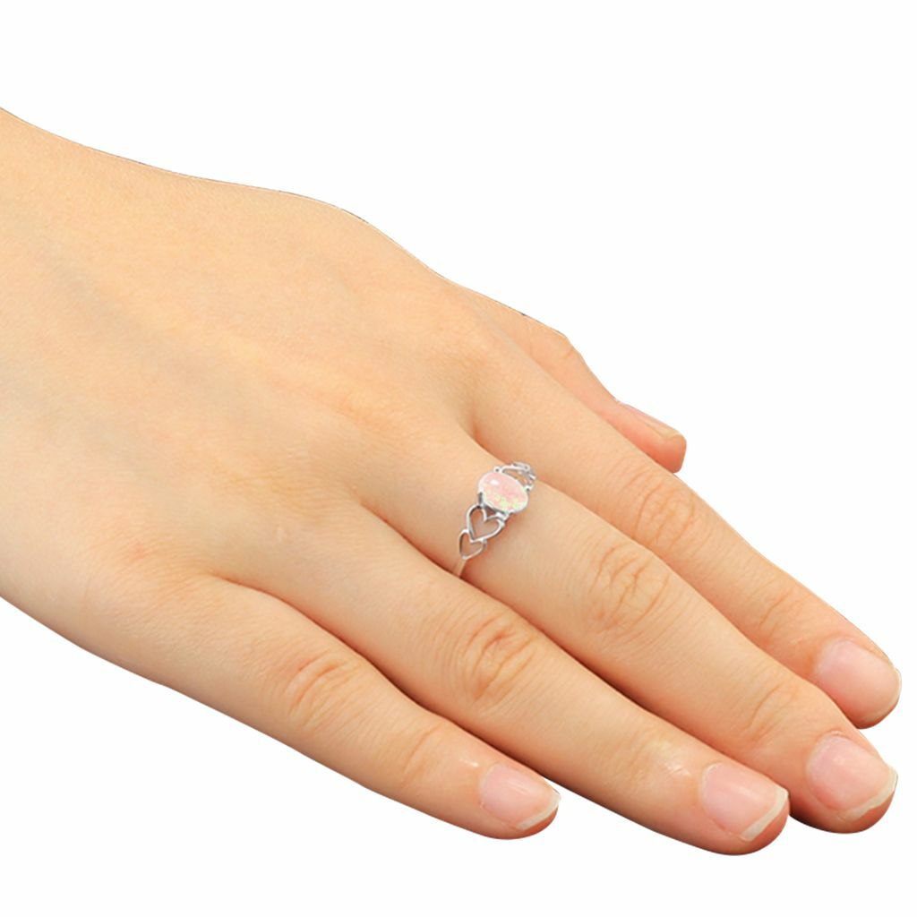 White Opal Love Heart Cutout Promise Ring 925 Sterling Silver Size 6-10 Women