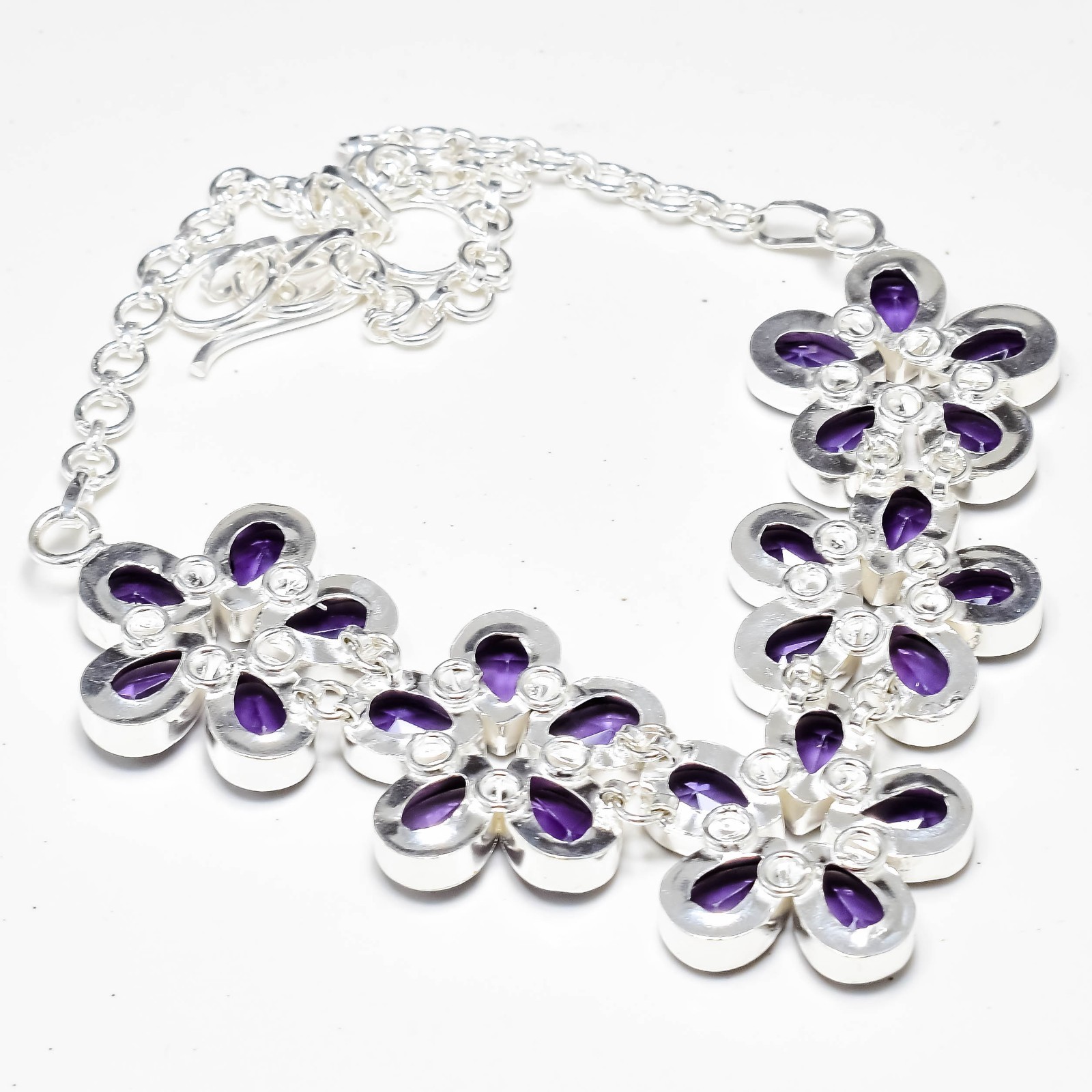 925 Sterling Silver Purple Amethyst Gemstone Handmade Jewelry Necklace Size-18