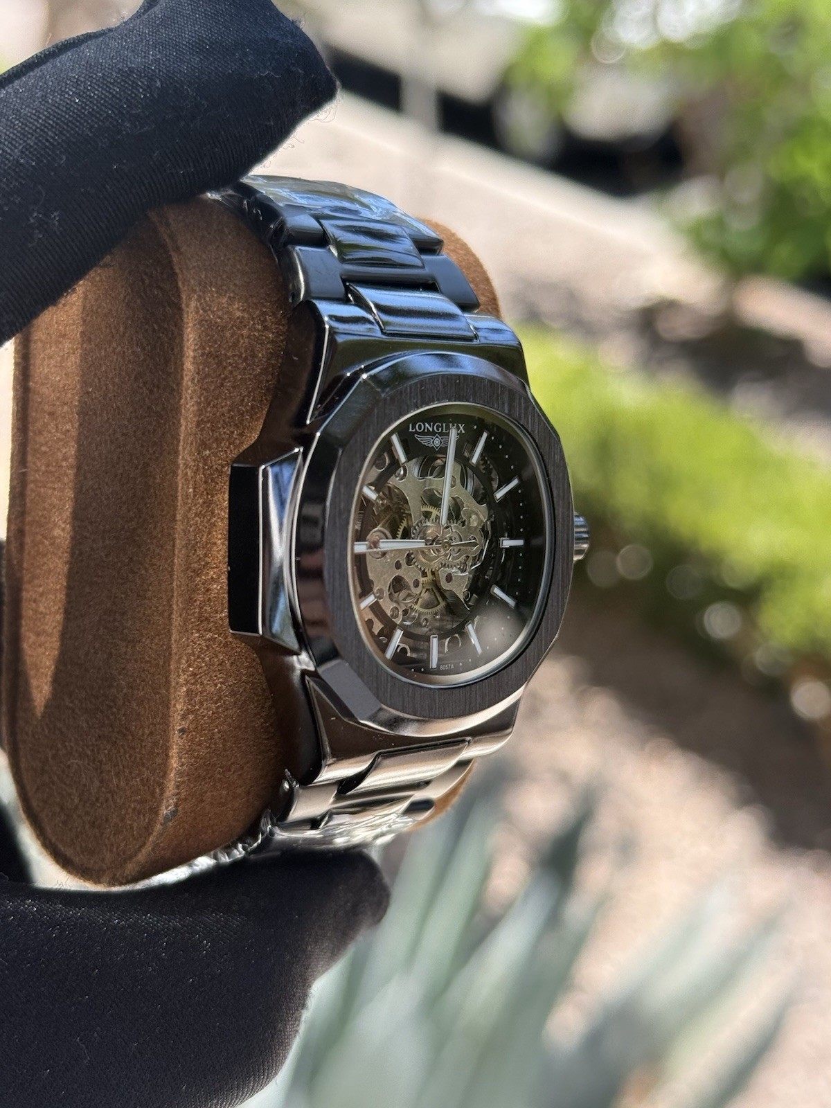 Reloj Nuevo Skeleton Automatic Men’s Watch Black Steel Bracelet 40mm 3ATM Lume