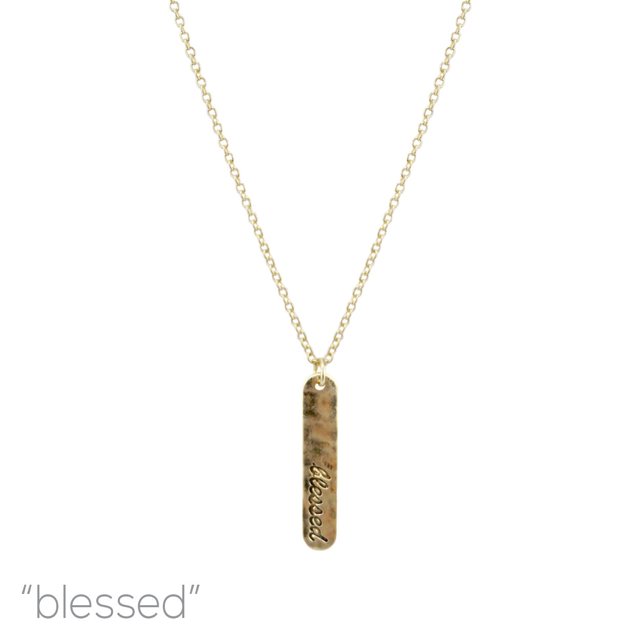 Blessed Vertical Bar Pendant Necklace – Silver or Gold (0.24×1.24in)(16+3in)