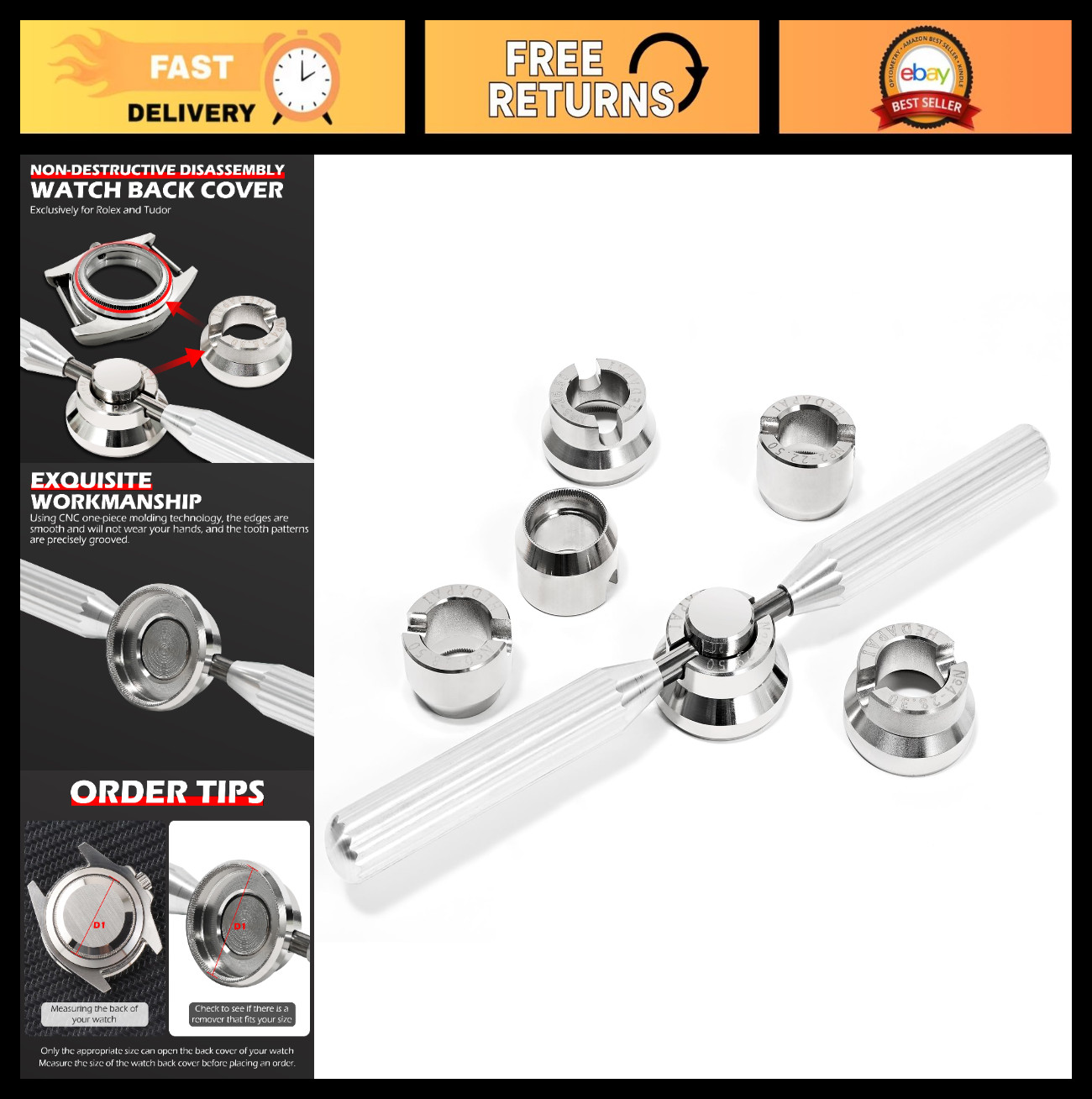 Watch Case Opener Tool Kit – Back Remover for Rolex Tudor & Other Watches