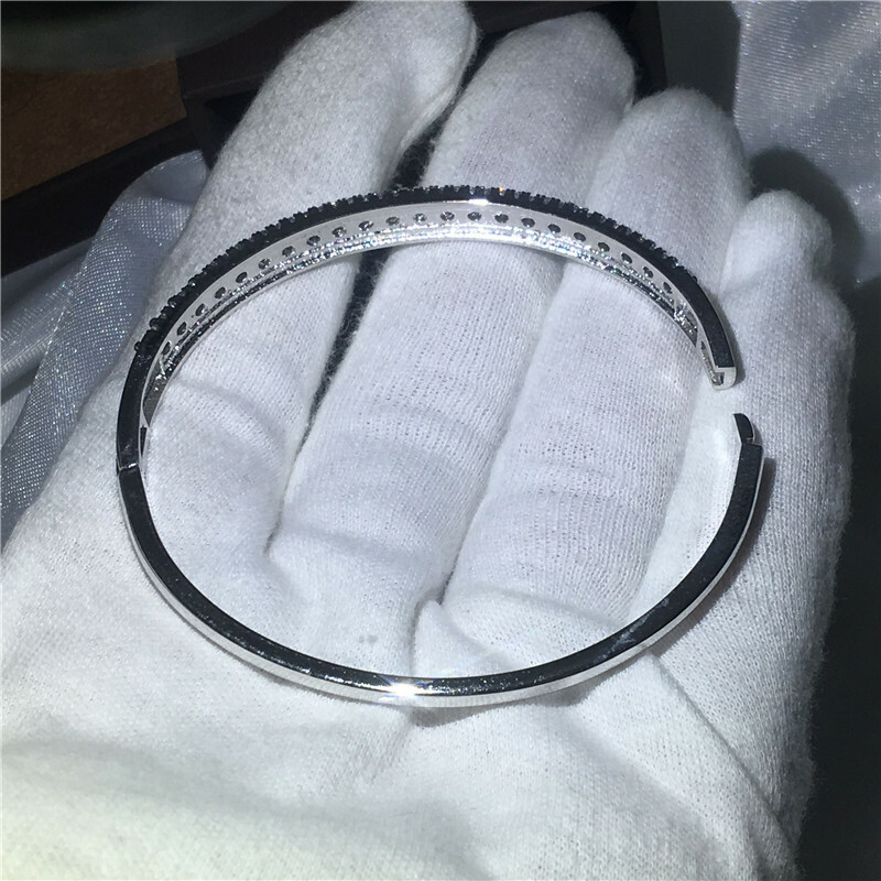 3.25 TCW Round Cut Moissanite 3-Rows Bangle Bracelet In 14k White Gold Plated