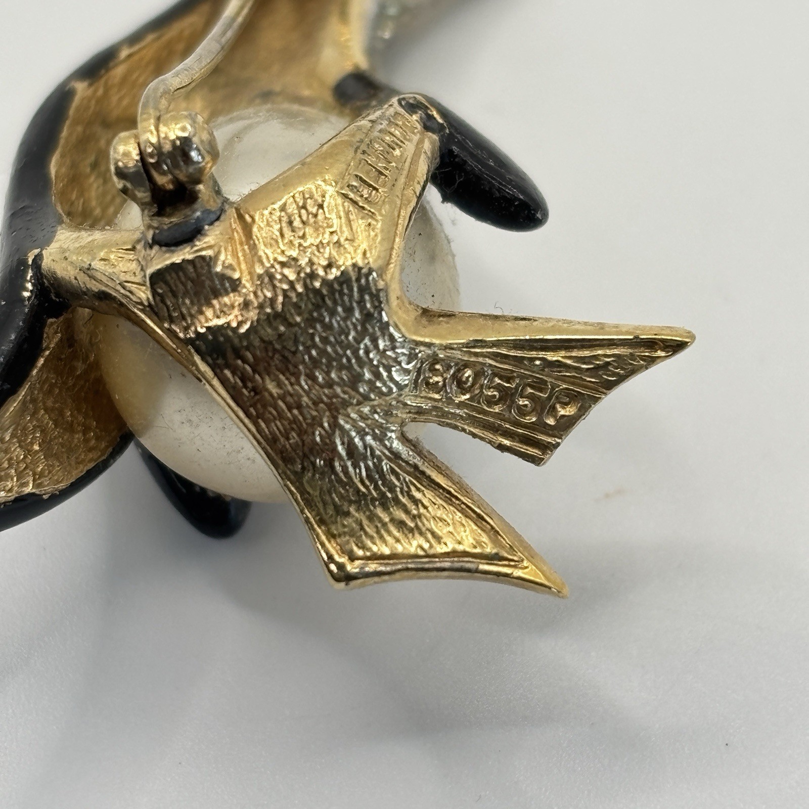 Vtg Marcel Boucher Penguin Brooch Rhinestone Faux Pearl Enamel Figural Pin
