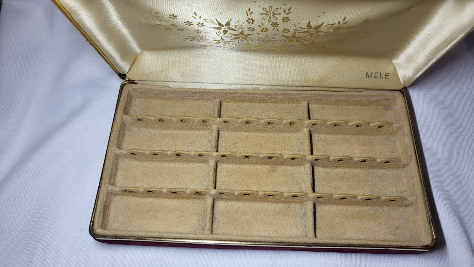 Vintage MELE Red Velvet Jewelry Box Rings Earrings Bracelets Hardcase Hardshell