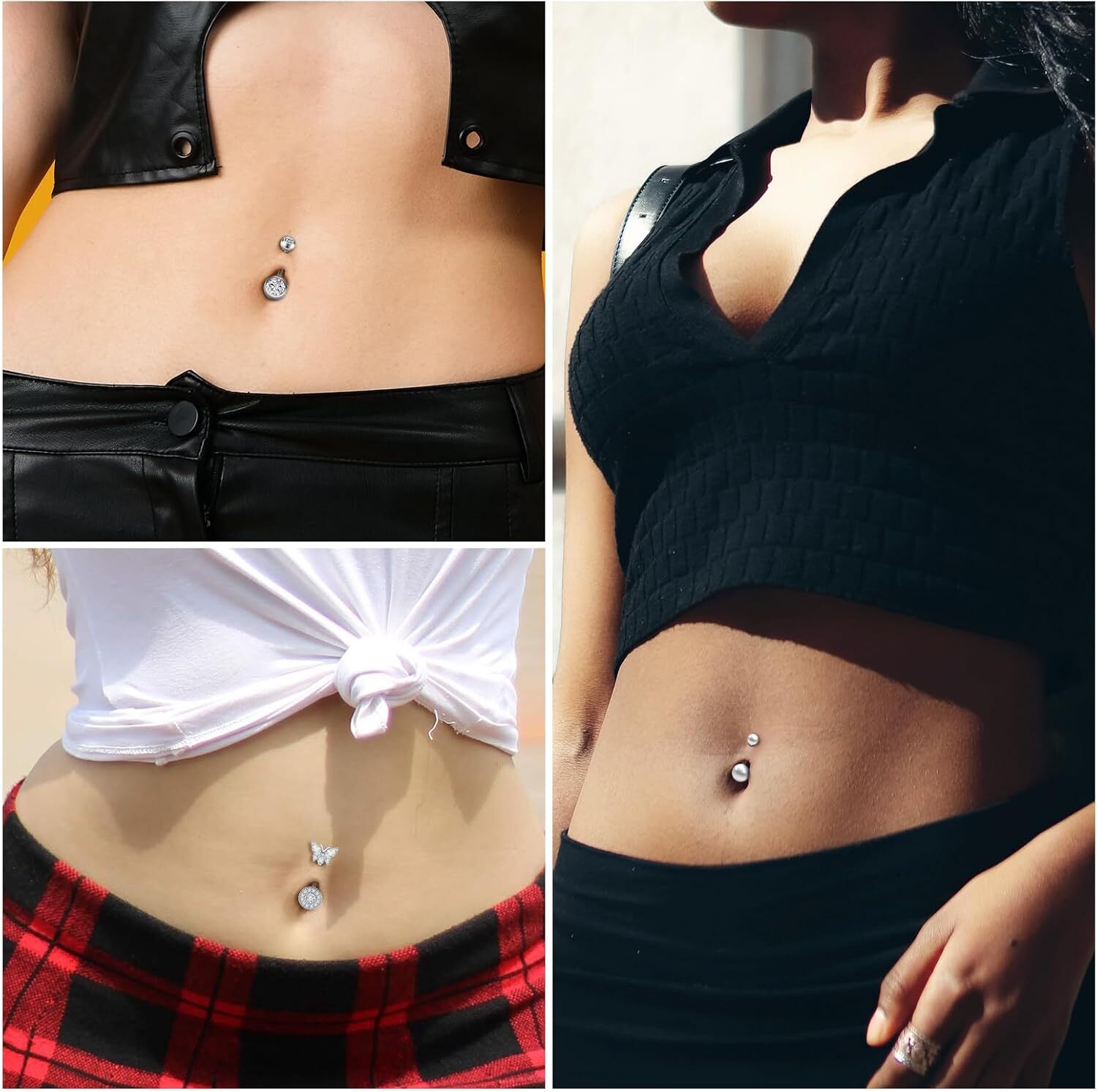 10Pc 14G Stainless Steel Dangle Belly Button Rings for Women CZ Navel Piercing