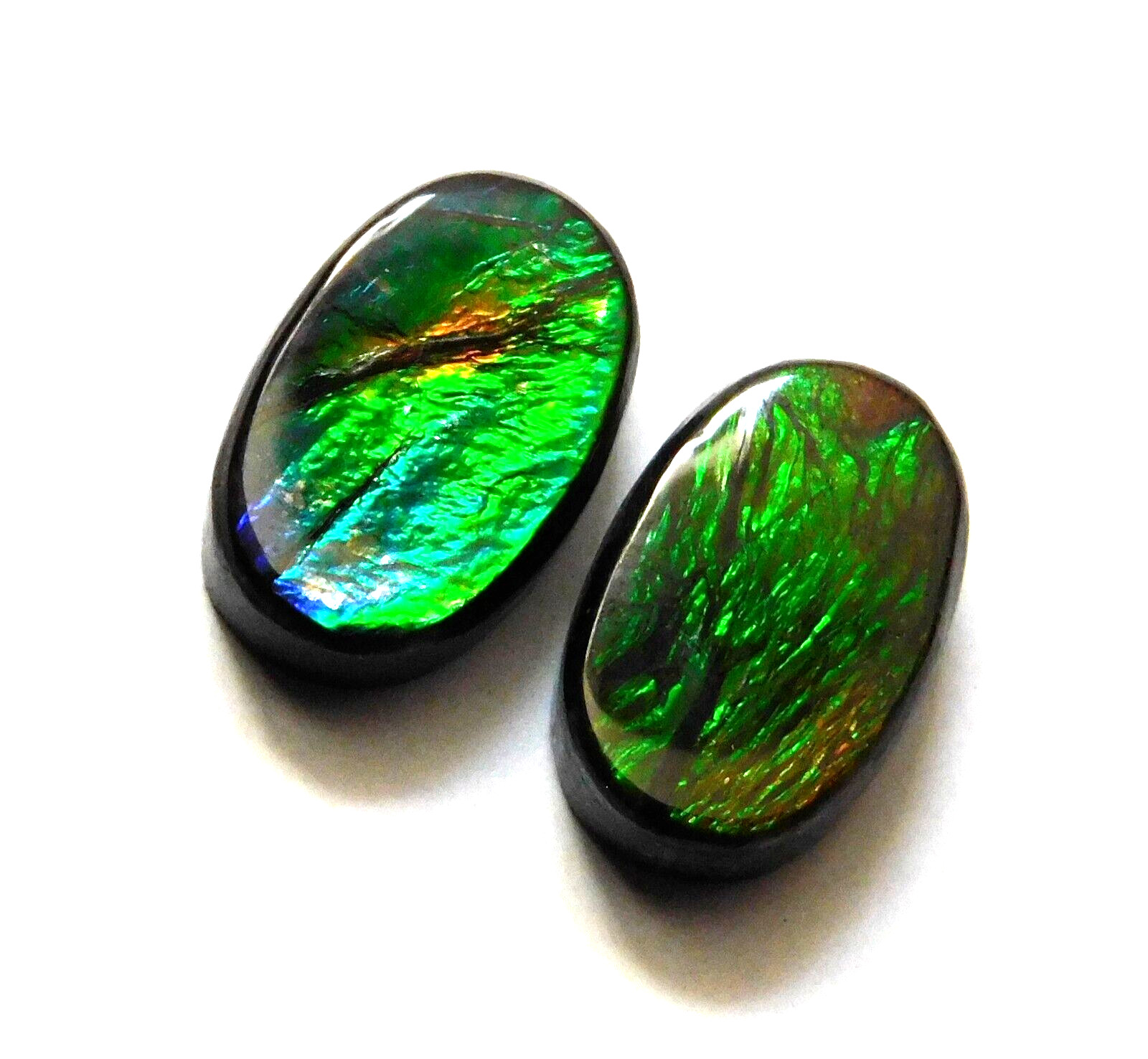 6.45 Cts Natural Ammolite (11.4mmx7.4mm each) Loose Cabochon Match Pair JQ57