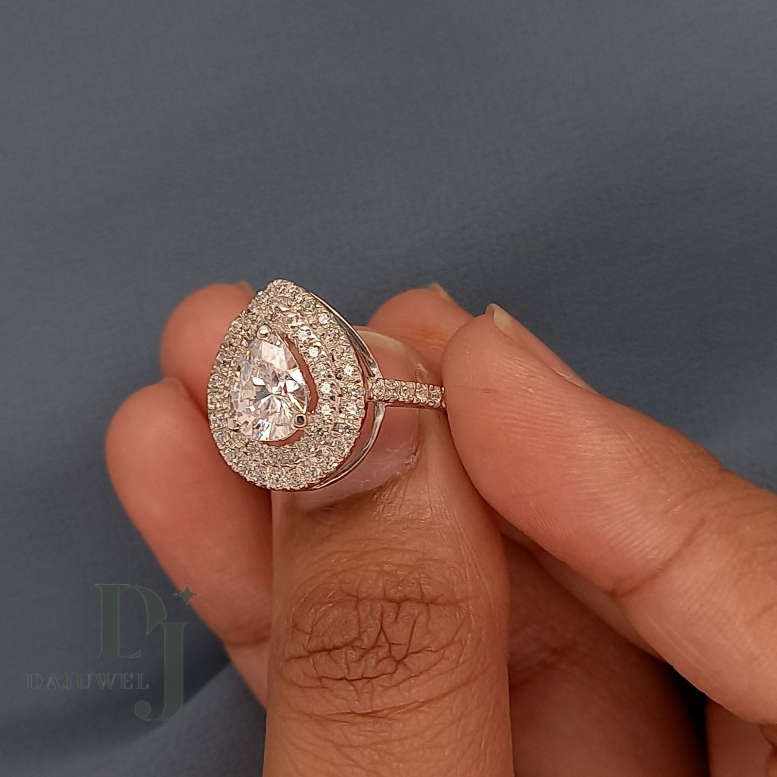 3 CT Pear Cut Moissanite Double Halo Engagement Ring Solid 14K White Gold VVS1