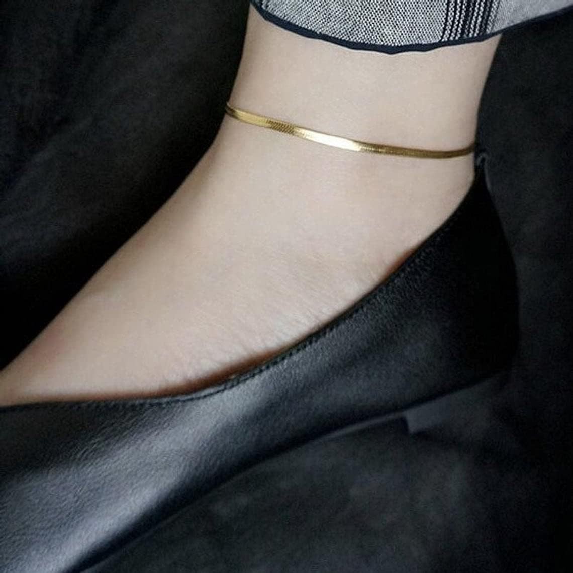Exquisite 4mm Herringbone Anklet – Perfectly Plated in 14K Gold, Gift-Ready