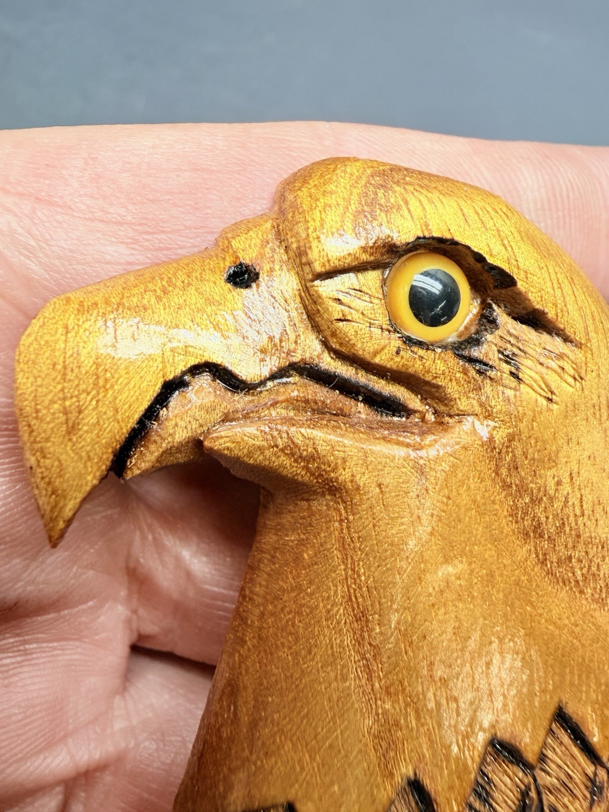 Carved Eagle Head Brooch Pin Signed Very Neat Looking