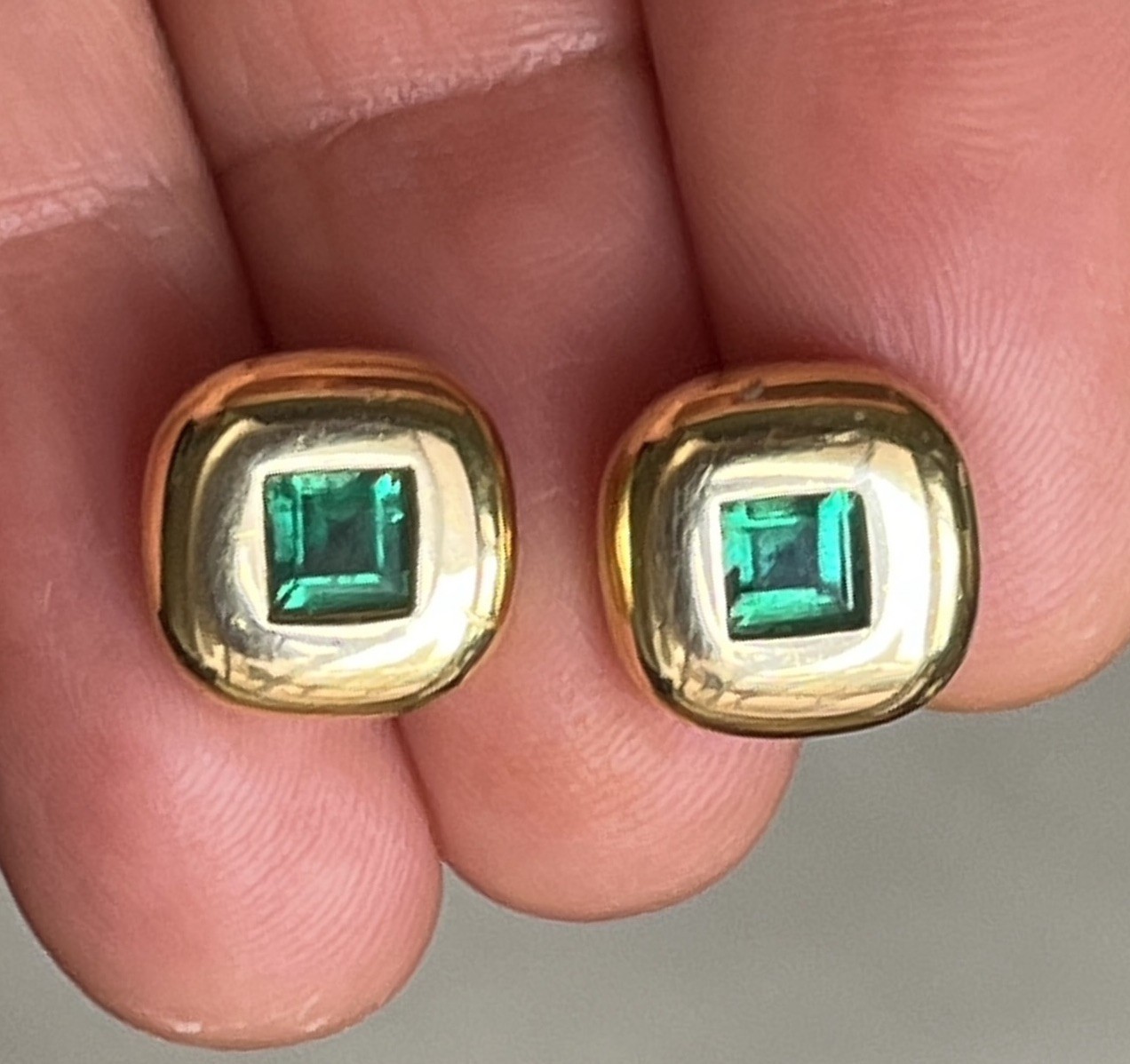 Authentic Natural Colombian Emerald & Diamond Earrings 14K Solid Gold 5.4 Gram