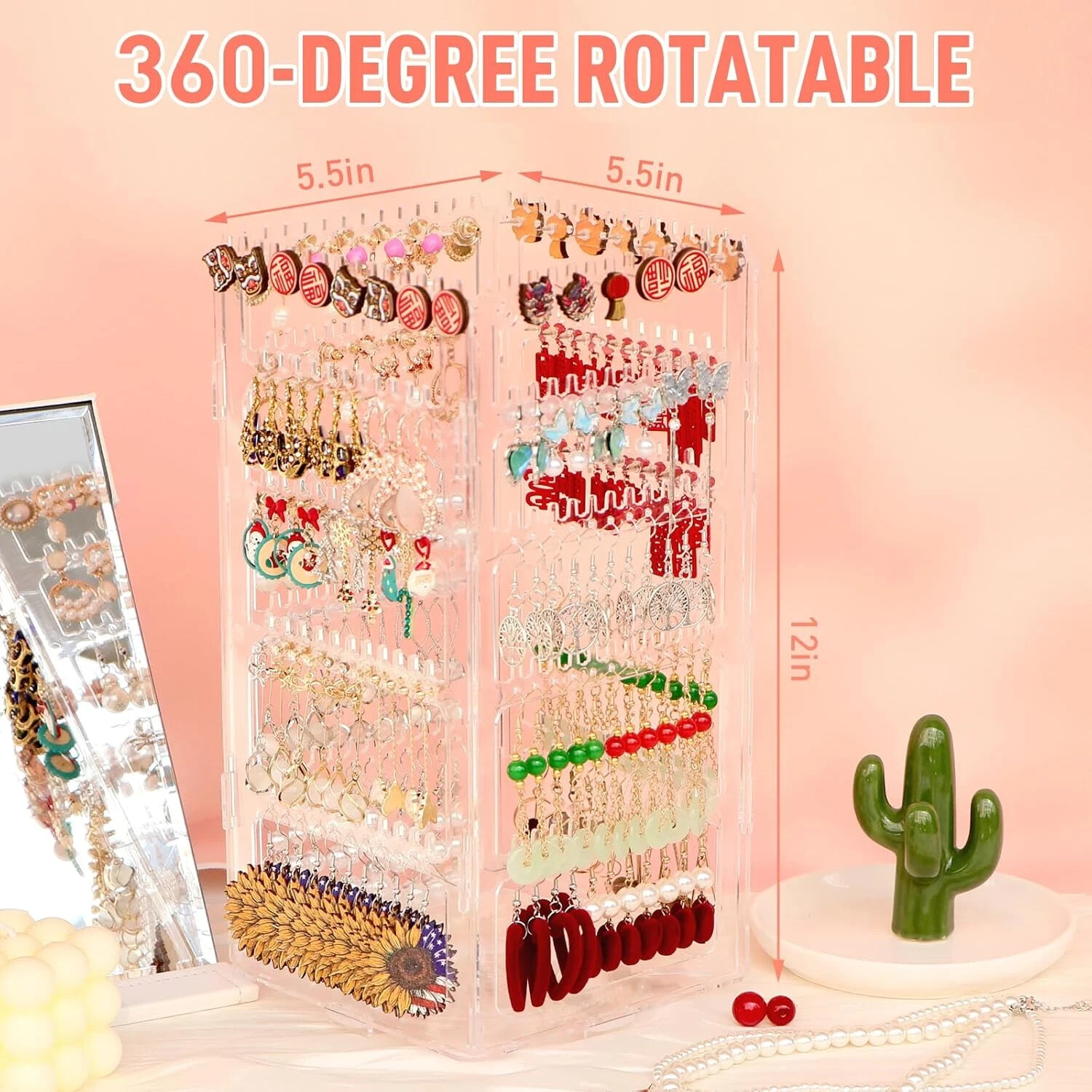 360 Rotating Earring Holder Organizer Stand,5 Tiers Acrylic Jewelry Organizers a