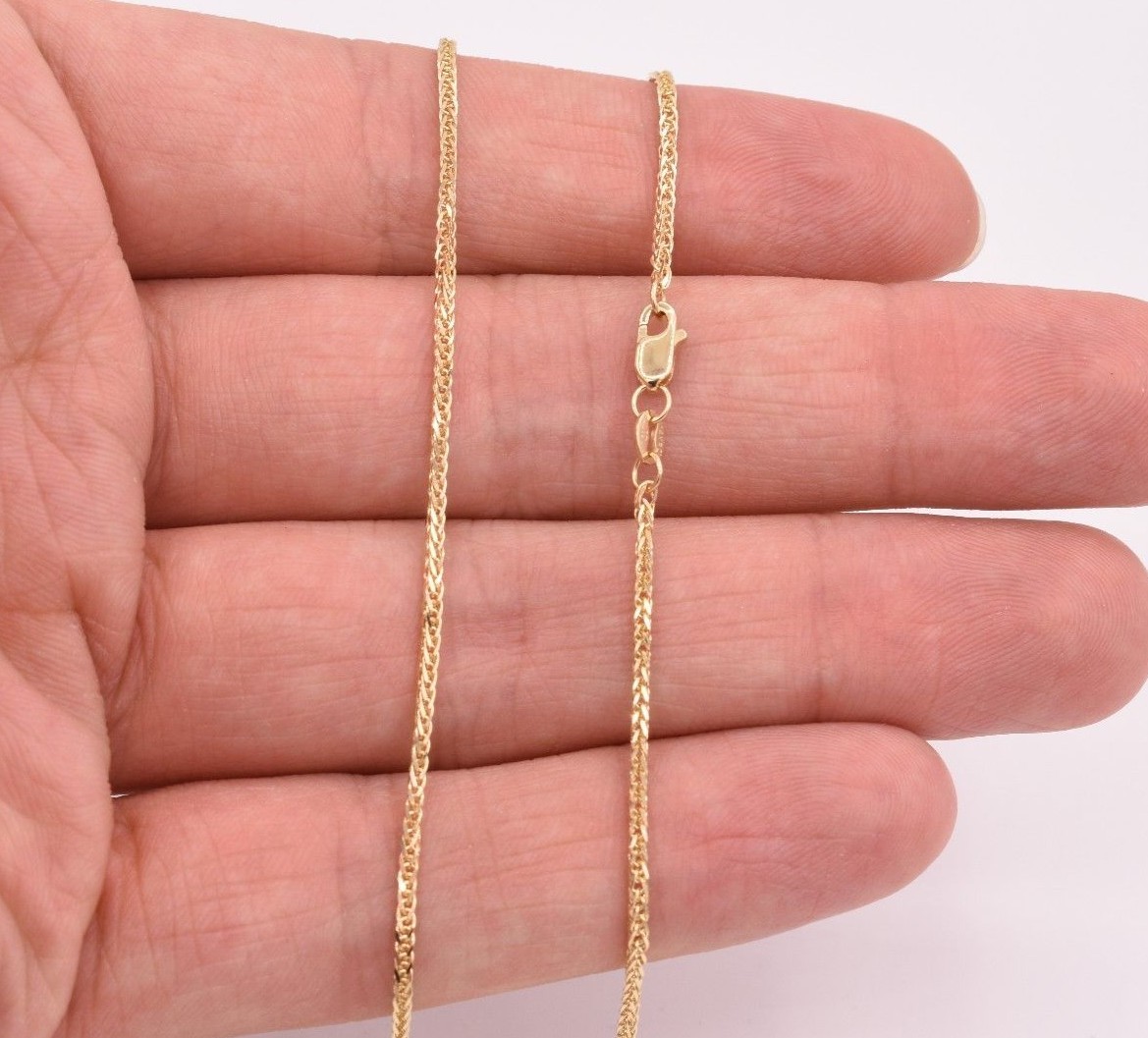 1.8mm Square Wheat Woven Chain Necklace Real Solid 14K Yellow Gold Lobster Lock