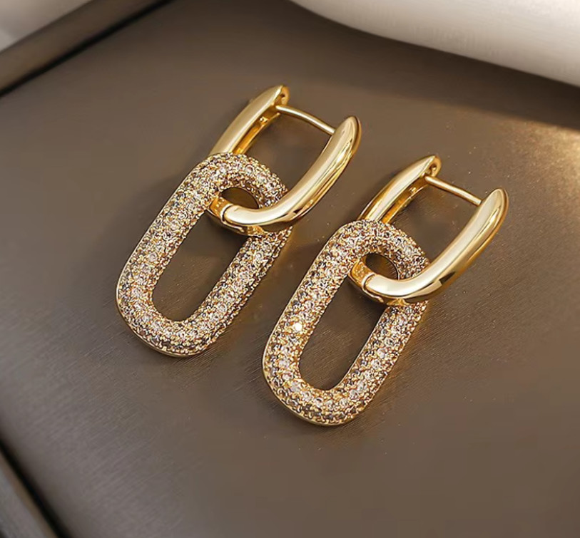 Geometric Round Drop Earrings Women Gold Silver Color Double Loop Jewelry