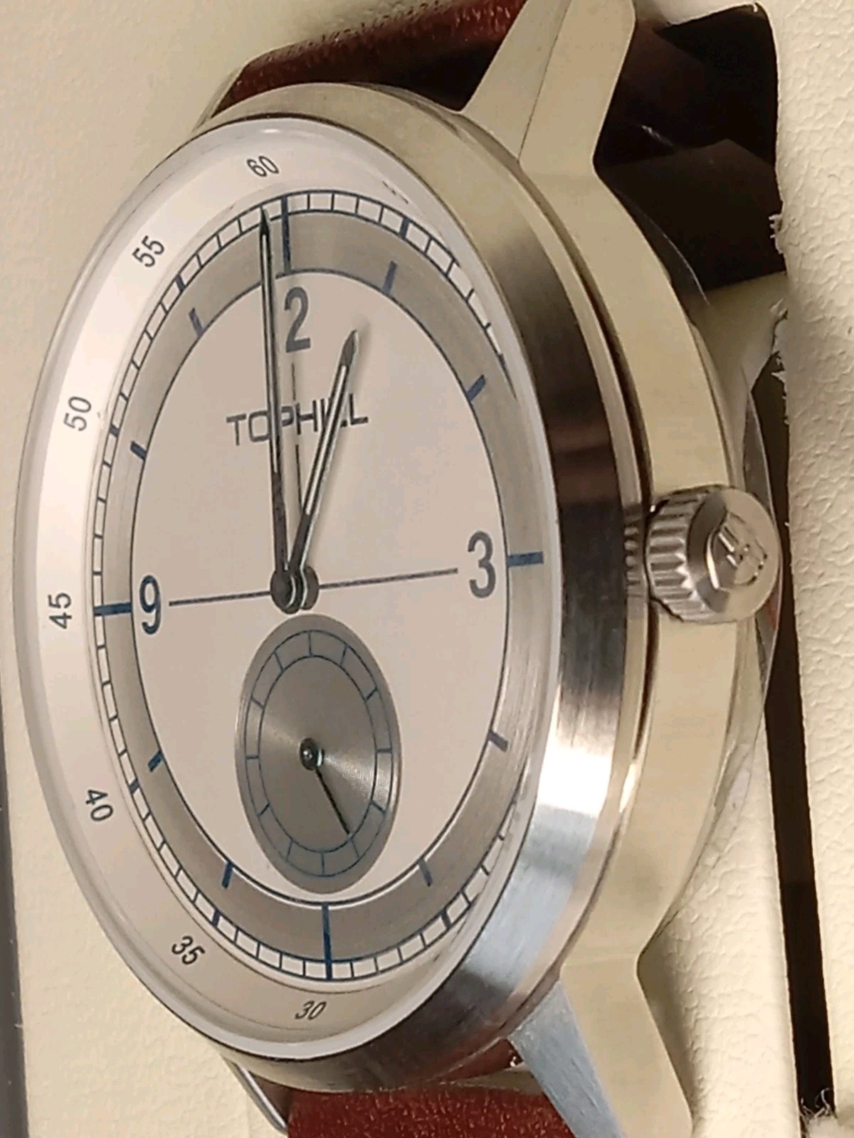 Men Tophill White Sector Dial Small Seconds Hand 40mm SS Sapphire Lens Watch
