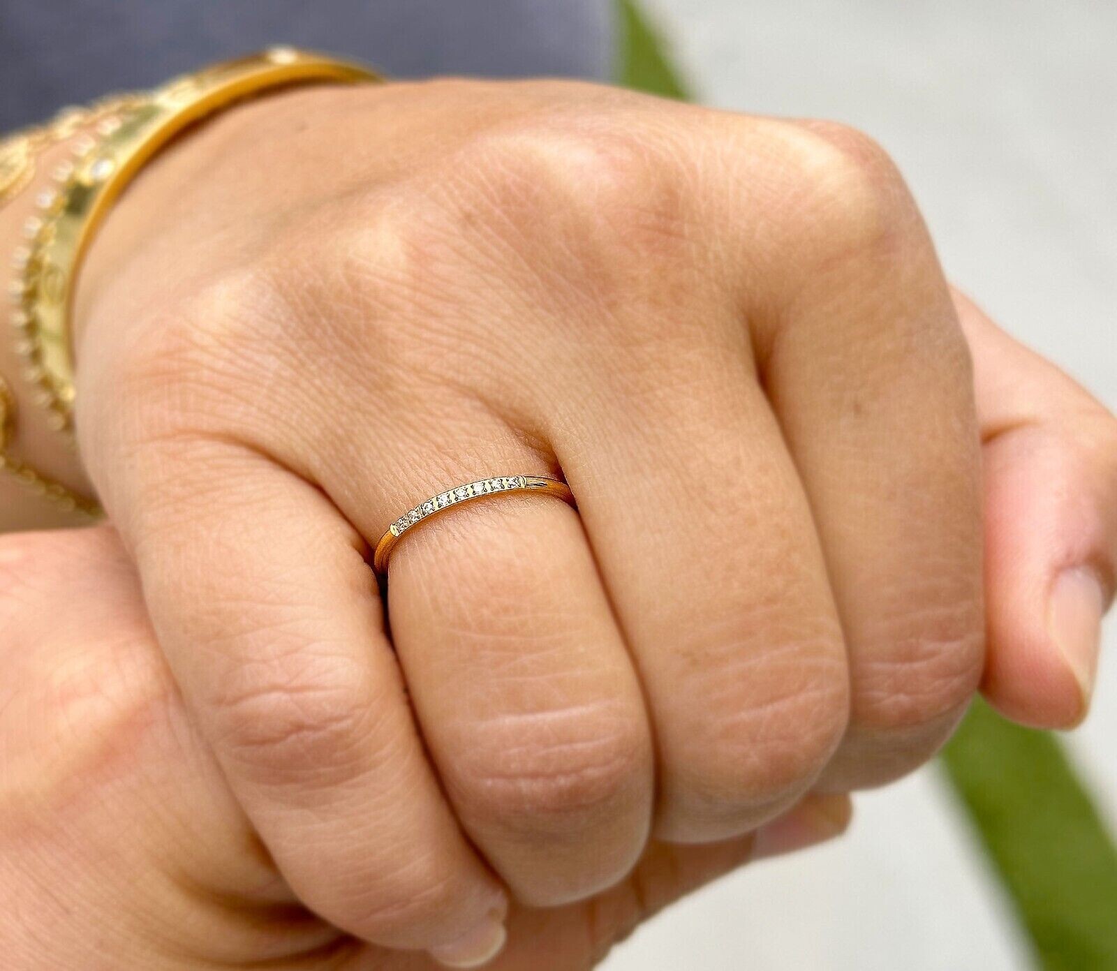 0.30Ct Round Cut Simulated Diamond Wedding Band Ring In 14K Yellow Gold Plated