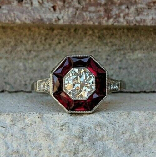 3Ct Emerald Lab Created Garnet Wedding Women’s Ring 14k White Gold Plated Silver