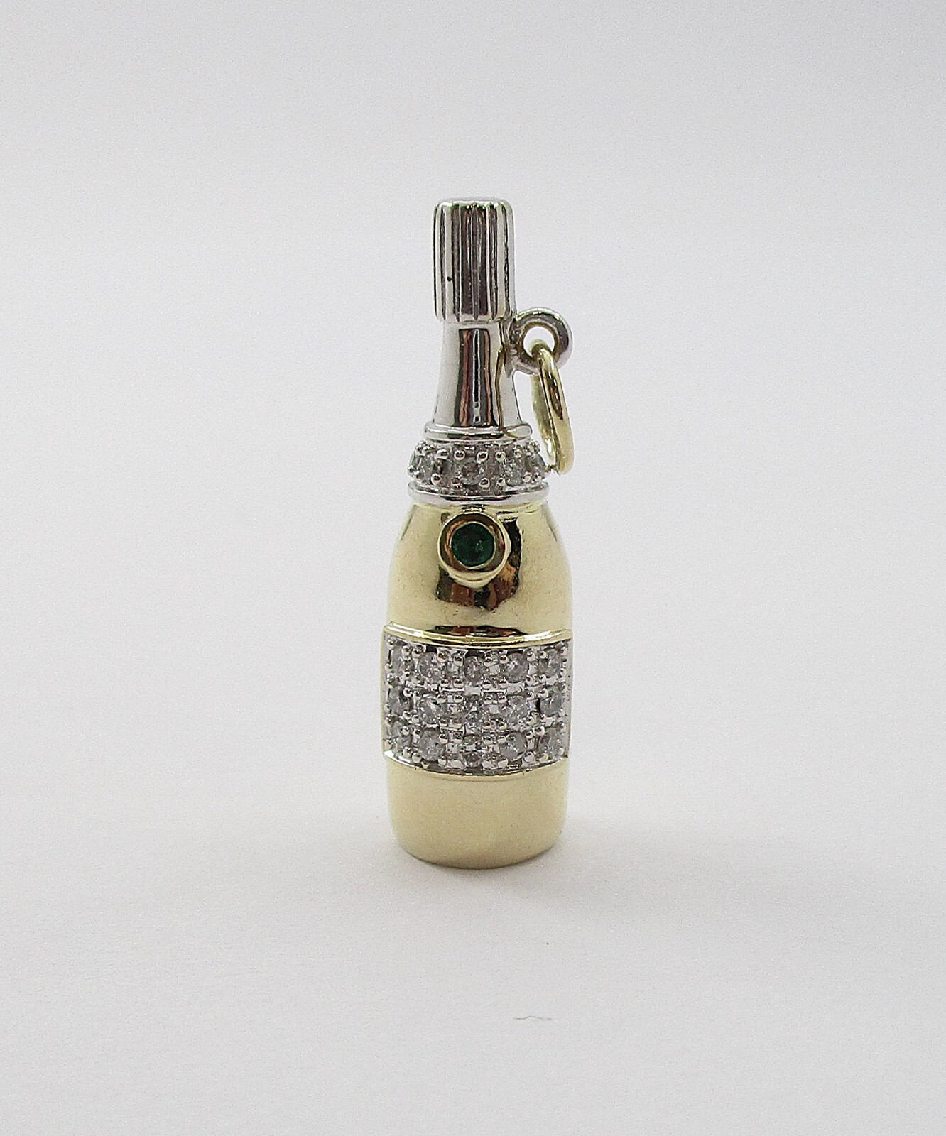 0.23CTW Diamond 14 Karat Two Tone Gold Champagne Bottle Charm Pendant