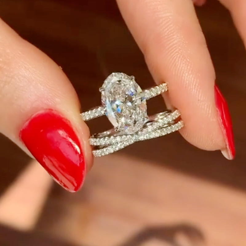 2.76 TCW Oval Cut Moissanite Bridal Engagement Ring In 14k White Gold Plated