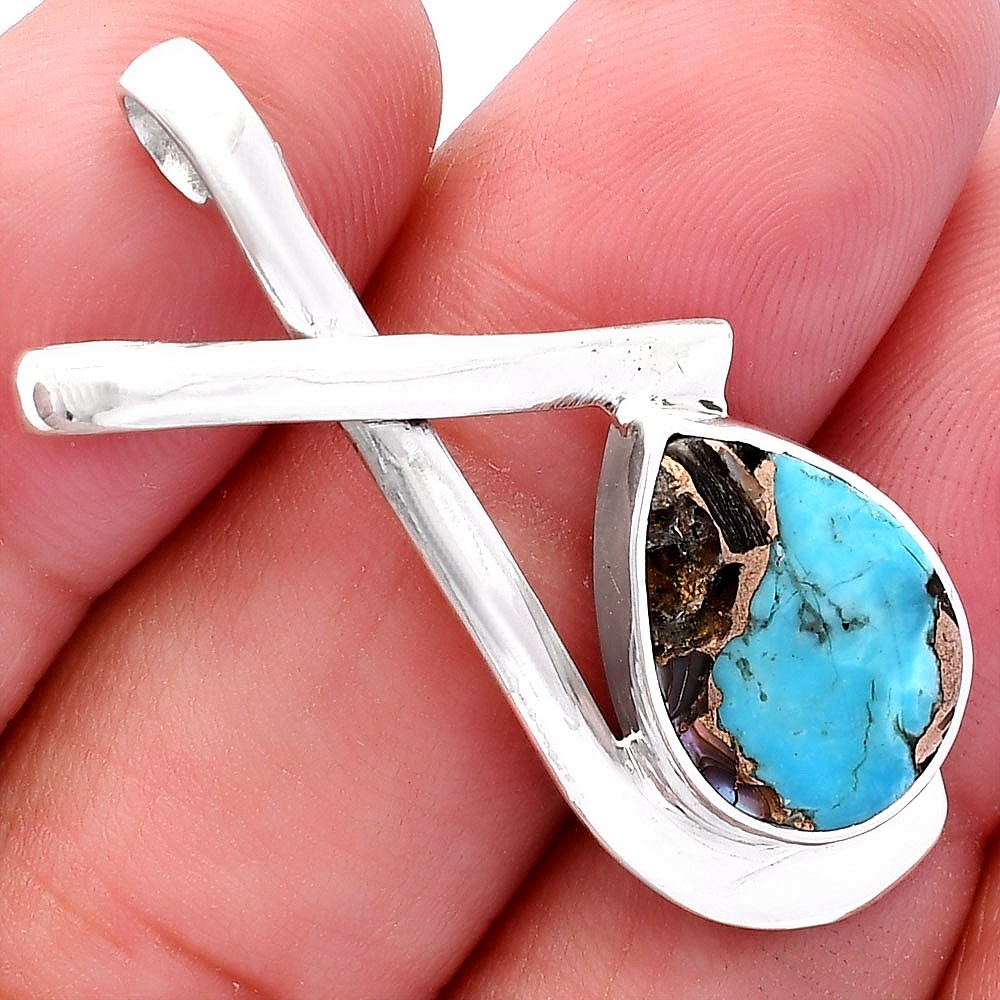 Natural Shell In Black Blue Turquoise 925 Sterling Silver Pendant Jewelry P-1596