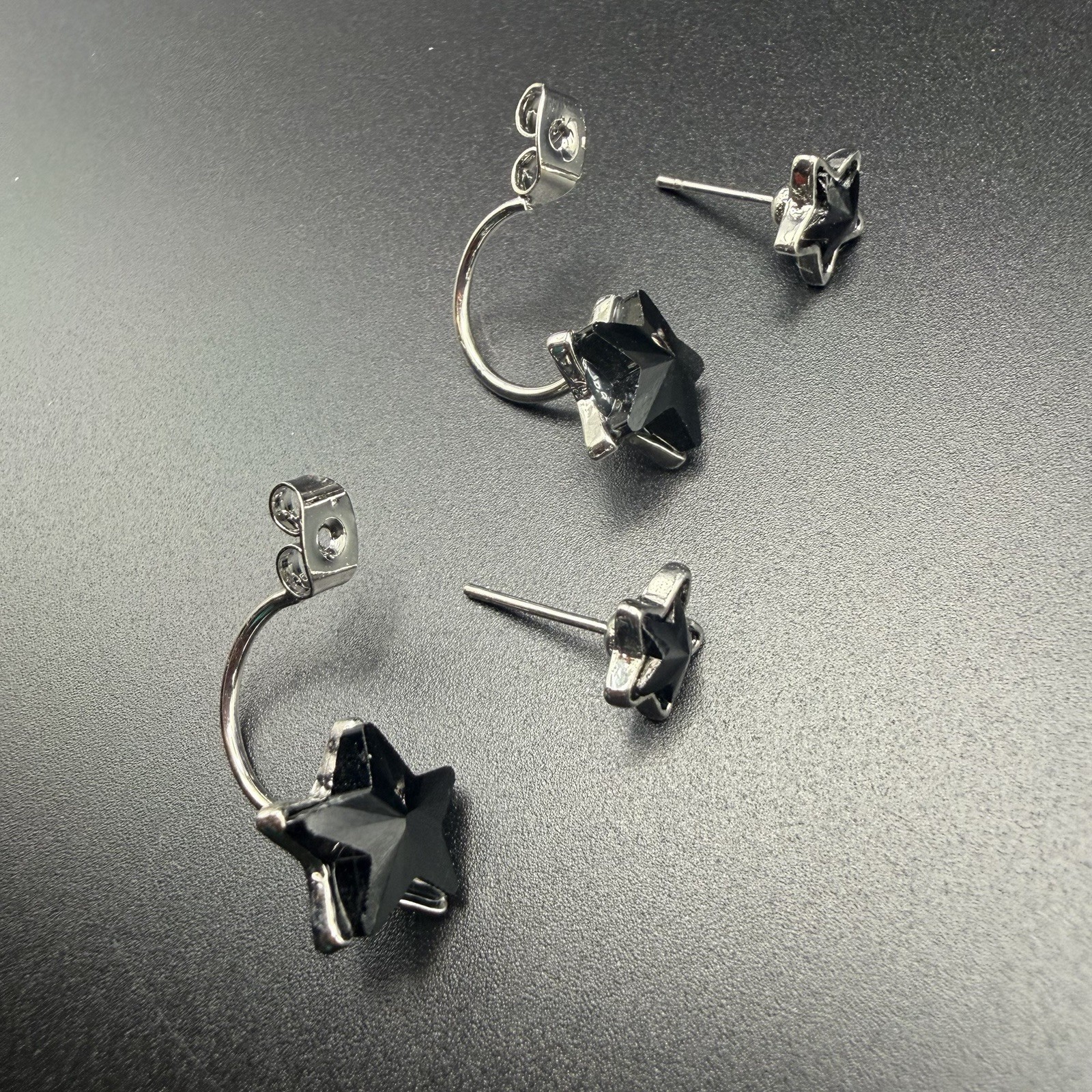 Gothic Black Star Front Back Ear Jacket Earrings, Punk Y2K Emo Celestial Jewelry