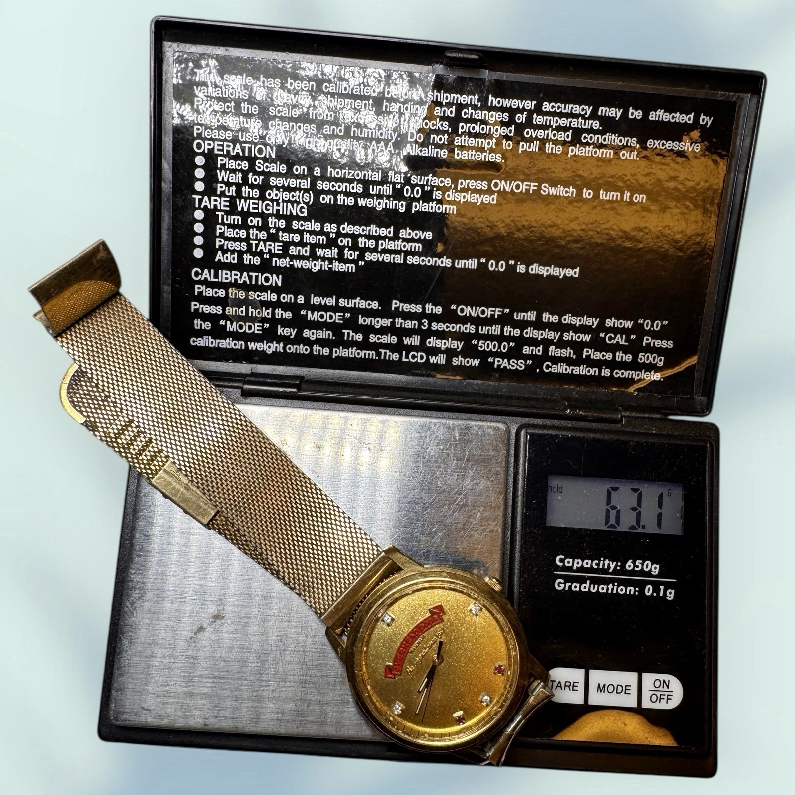 VINTAGE SWISS JOSTENS 10K 1/20 GOLD FILLED MESH BAND OVERHEAD DOOR WATCH 63gr