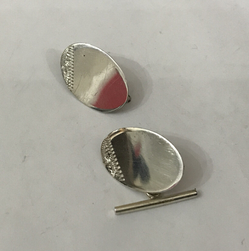 VINTAGE 925 SOLID STERLING SILVER PLAIN ENGRAVED CORNER CUFFLINKS ENGRAVABLE